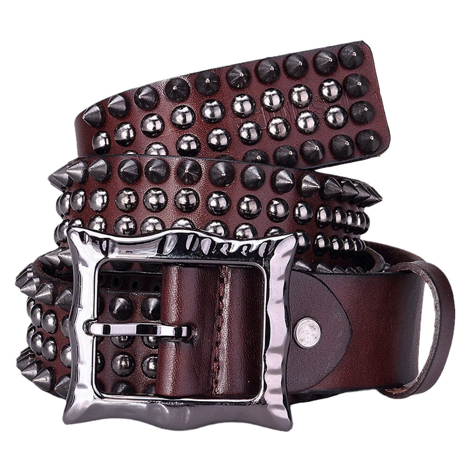 Herren & Damen Nietengürtel Im Vintage Spitznieten Handgemachter Design Gürtel Punk Rock Nieten Ledergürtel Echtleder Jeansgürtel Für Oder Gothic-Outfits,Kaffee,110cm/waist:36"~38"
