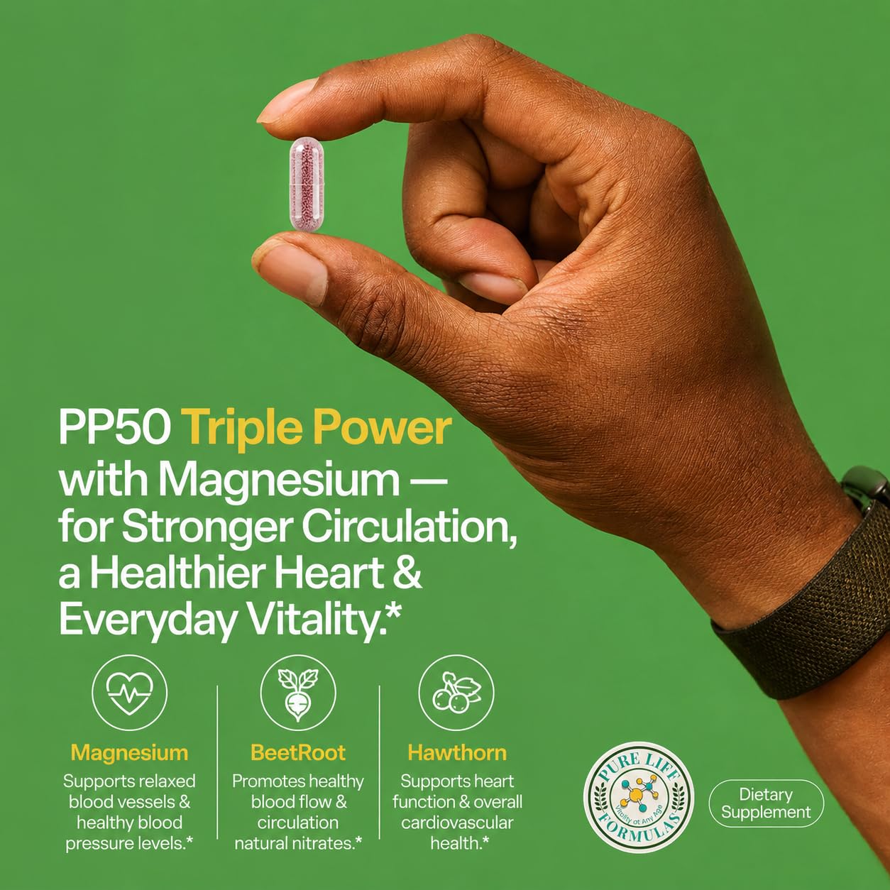 Pure Pressure 50 Blood Pressure Support Supplement - 900mg Odorless Tasteless Beetroot, Hawthorn Berry & Magnesium Capsules - 30-Day Supply Easy to Swallow Circulation Pills - 60 Vegan Capsules — Amazon image 8