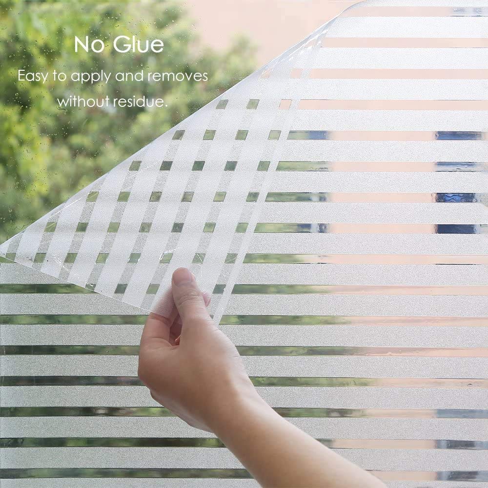 Niviy Privacy Window Film Striped Non-Adhesive Window Covering, Vinyl Glass Film Window Tint for Bedroom Kitchen Office Meeting Room (23.6" x 118")