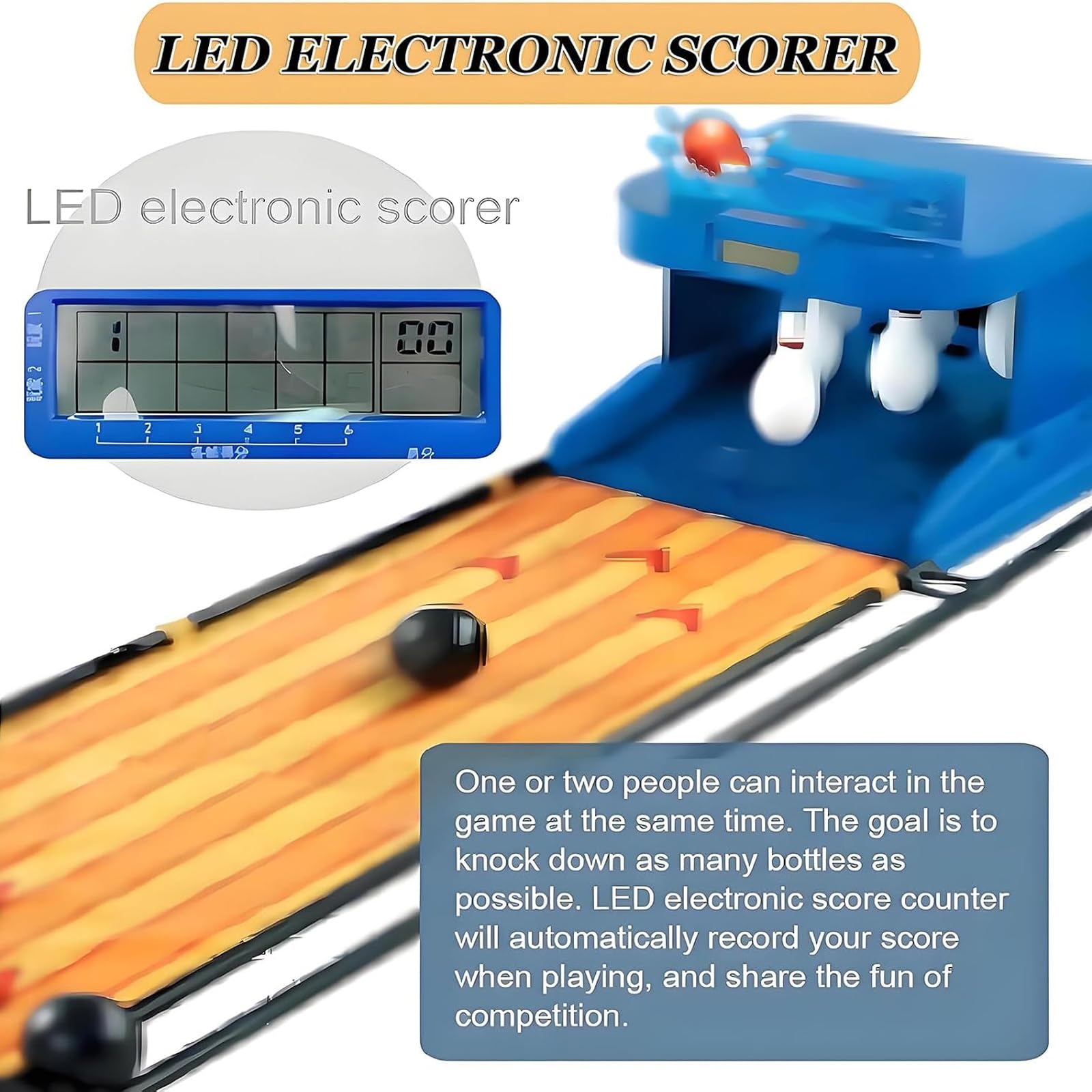 Set di Palle da Bowling Indoor, Piste da Bowling Domestiche con Tabellone Segnapunti A LED E Reset Automatico, Set da Bowling Elettronico per Riunioni A Casa 2m/6ft