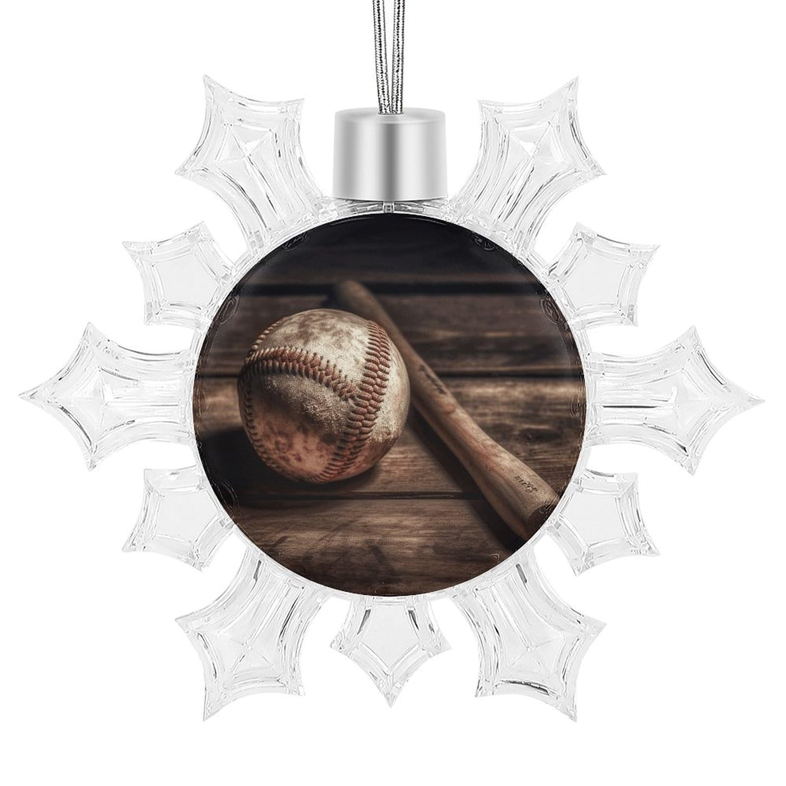 Baseball on Wooden Snowflake Decorations, Winter Snowflake Ornaments Christmas Party Decorations Christmas Tree Decorations for Xmas Tree Winter New Year Party Supplies