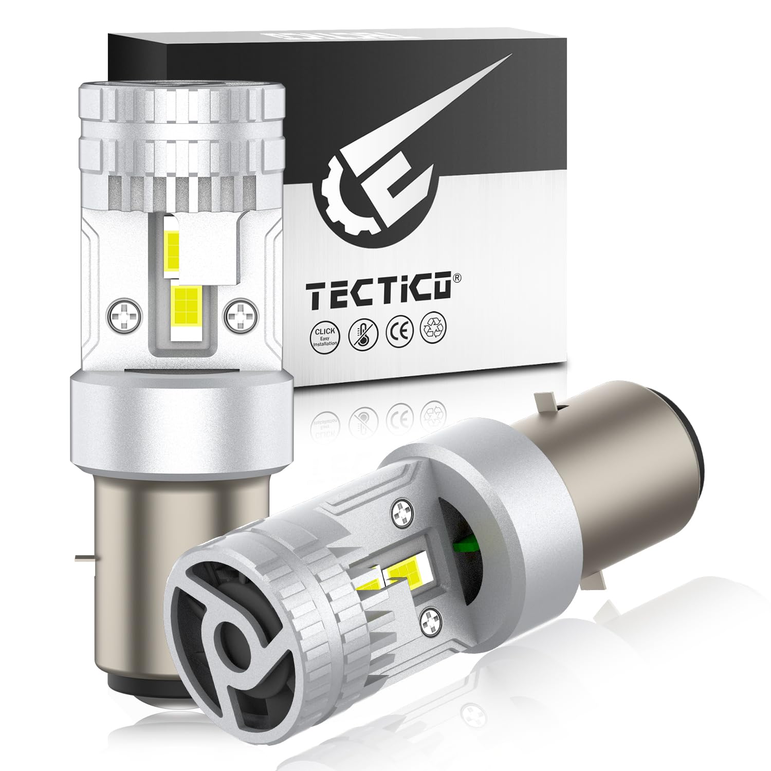 TECTICO BA20D S2 Bombilla LED Faro de Motocicleta, 12 V CC 35/35W, Luz Blanca Fría 6000K, Luz Alta y Baja, Recambio para Motocicleta y Scooter, 1 unidad, paquete de 2