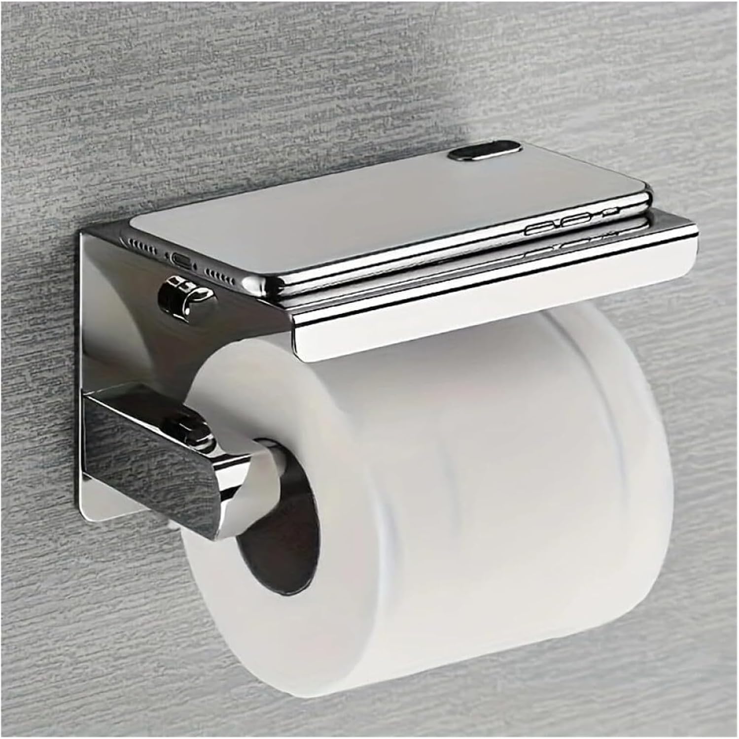 Toilet Paper Holder Stainless Steel Toilet Paper Holder with Phone Shelf Bathroom Tissue Roll Bathroom Tissue