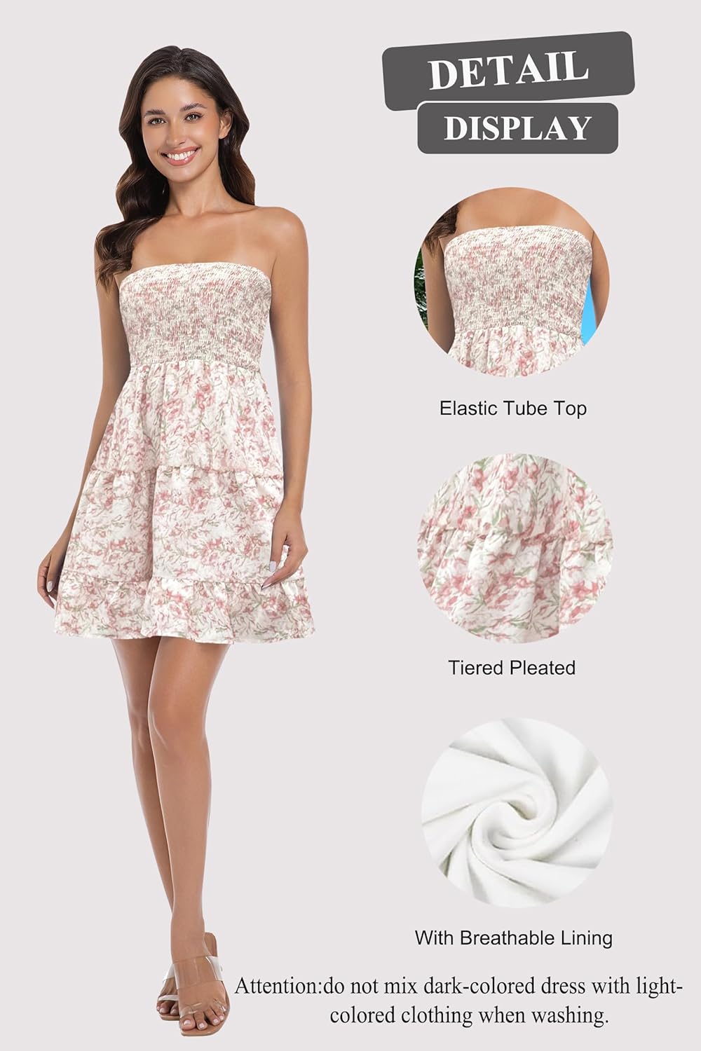 Tube Top Dress for Women Summer Solid Strapless Mini Dresses, Off The Shoudle Ruffle Beach Dress - Image 5