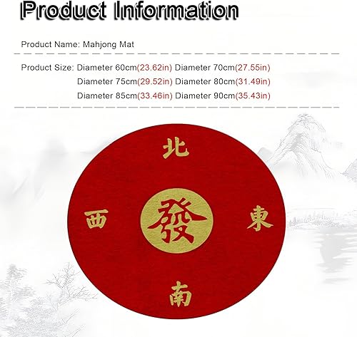 Miniatura 11 de Tapete redondo rojo Mahjong con borde, tapete de mesa Mahjong con bolsa de transporte, para juegos de cartas de póquer, juegos de mesa