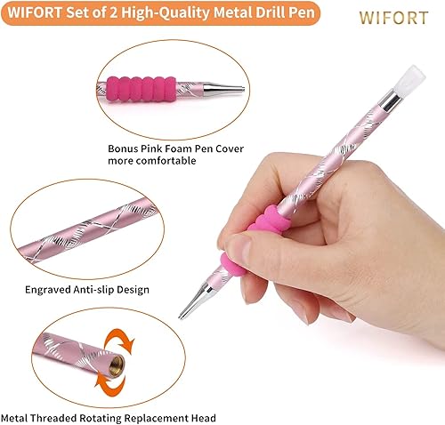 Miniatura 2 de WIFORT Kit de 18 bolígrafos de pintura de diamante cuadrado con 7 puntas de rosca, 6 piezas de arcilla adhesiva2 cubiertas antideslizantes para