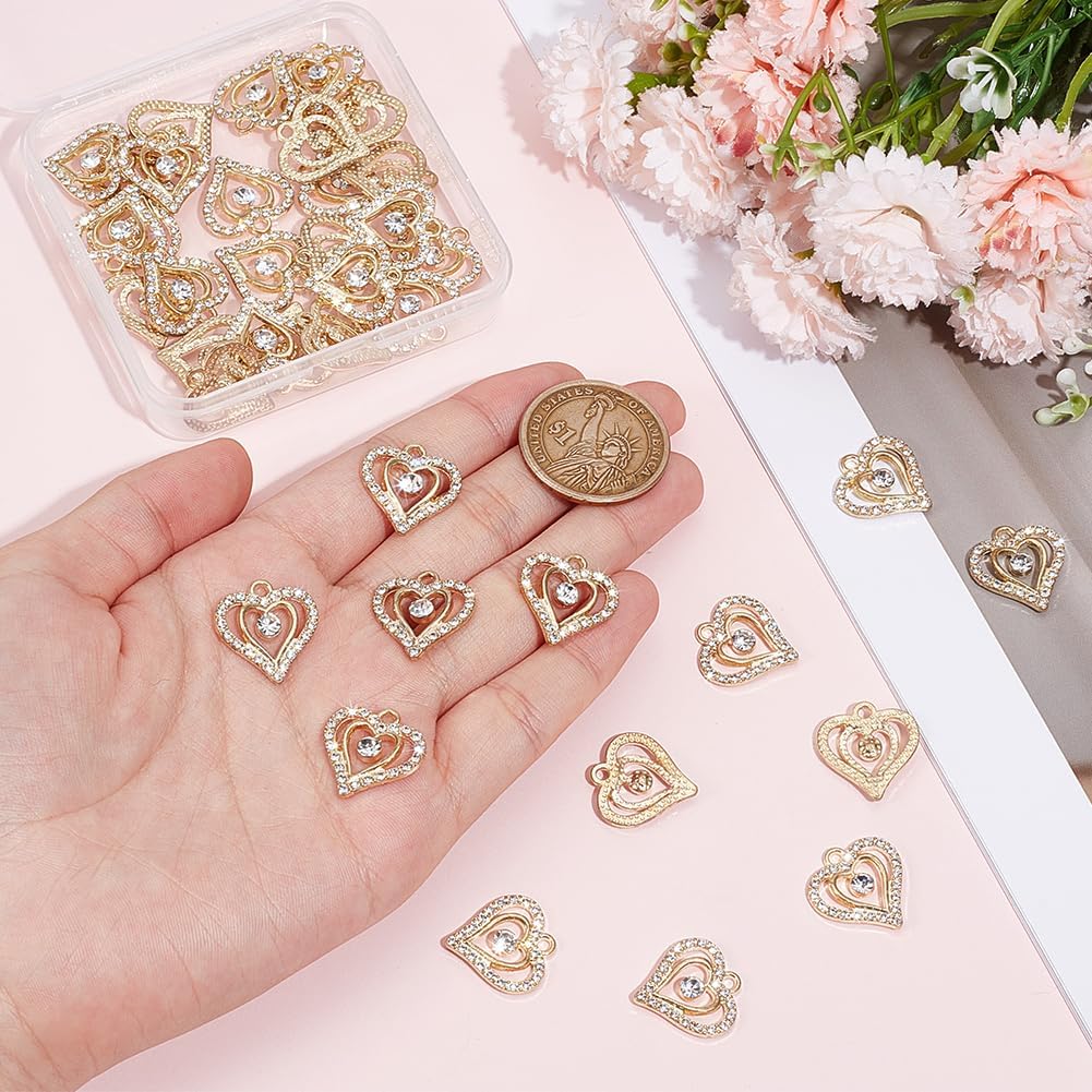 UNICRAFTALE about 40Pcs Rhinestone Heart Charms Golden Heart Charms Love Heart Charms Crystal Pendants Charms Metal Charms Metal Heart Charms DIY Bracelet Pendants for Earring Jewelry Making - Image 5