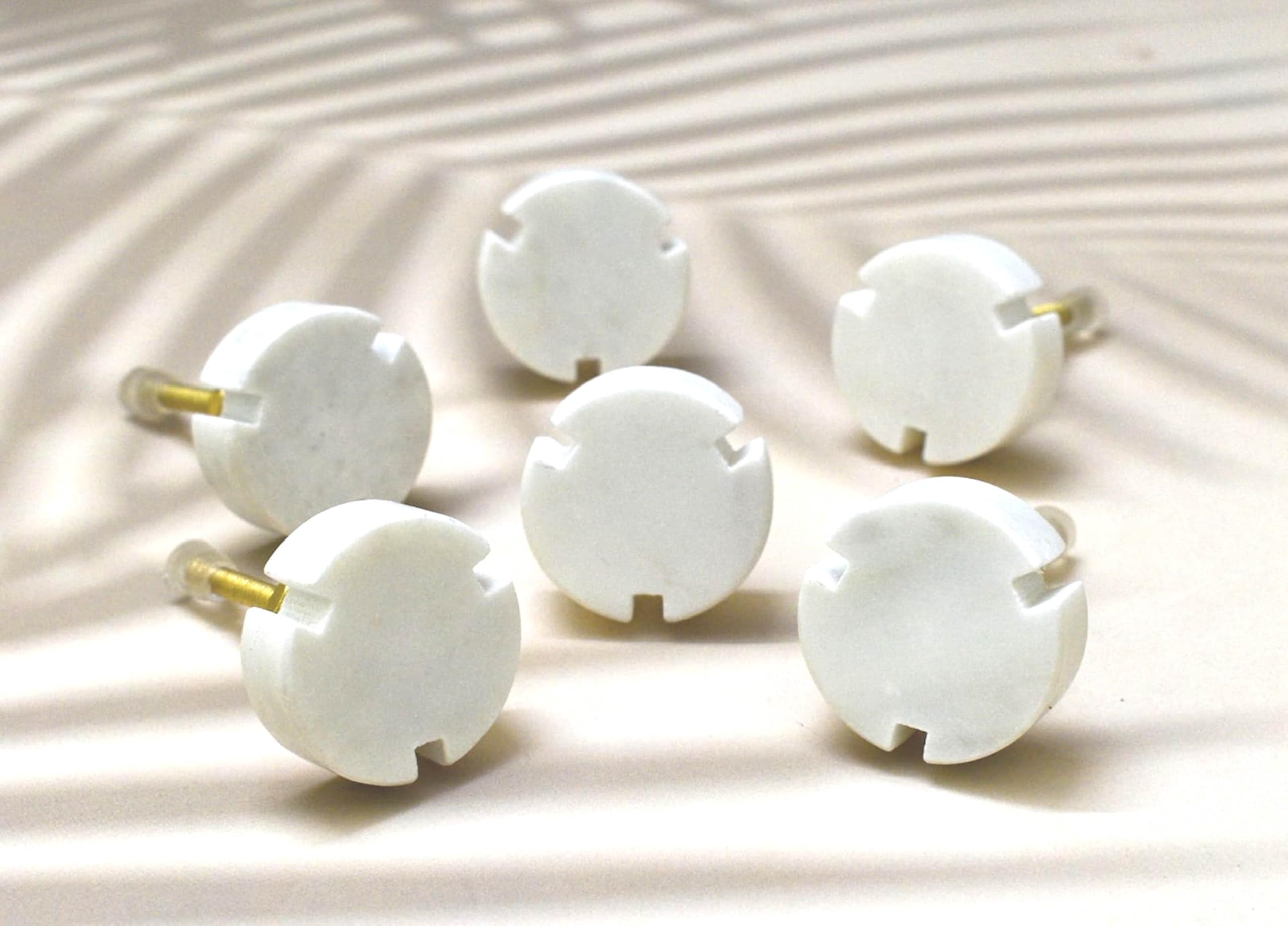 ARTISNO Round White Marble Knob Set of 6, Modern Cabinet Knob, Decorative Hardware, Furniture Hardware, Cabinet Handles, Dresser Pull