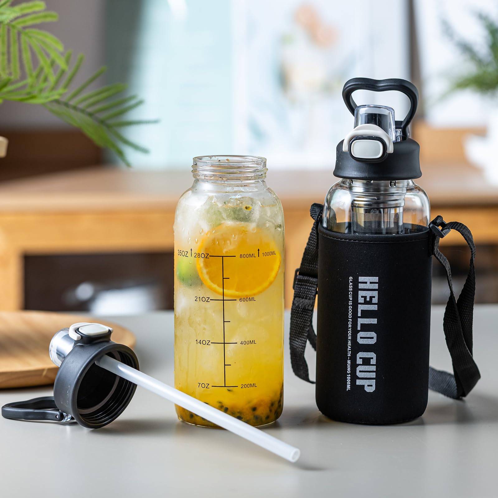 Wangsdjy 35 Oz Glass Water Bottle With Straw & Handle, BPA-Free - View #12