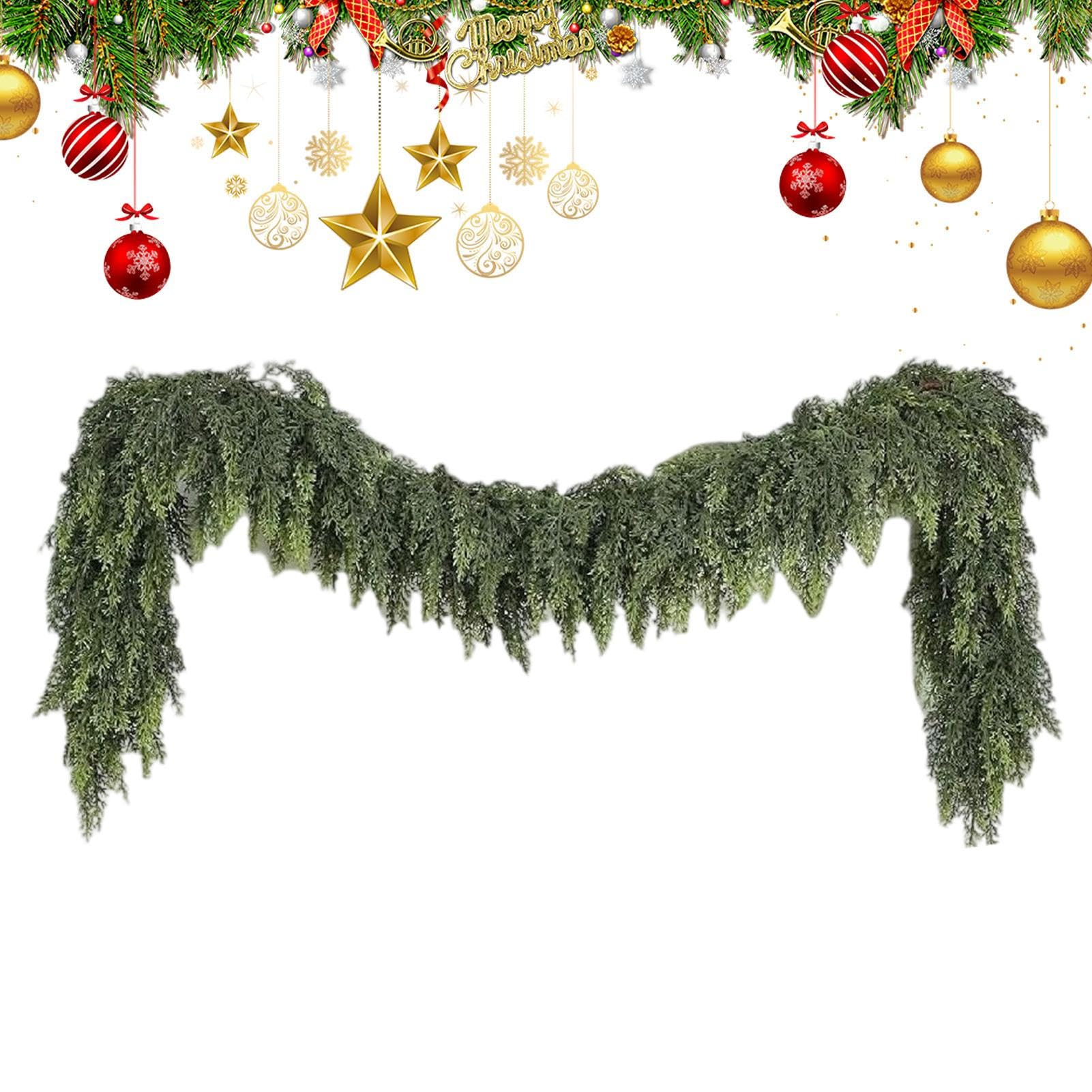 Guirnalda de Cedro de Navidad, Corona Verde Realista para la Puerta Principal, decoración para Puerta de casa, salón, terraza, jardín, Interior, Chimenea, Pared