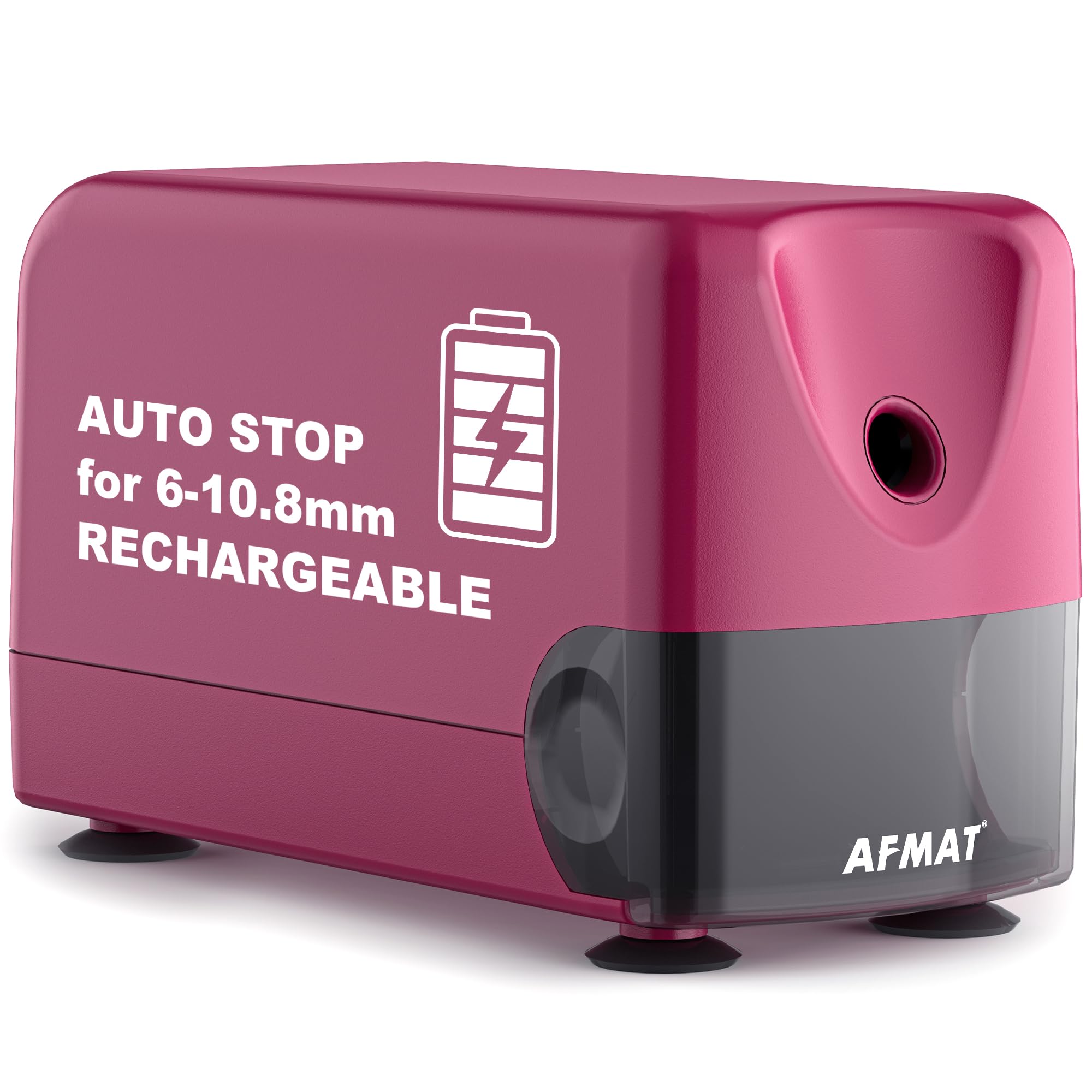 AFMAT Taille-crayon électrique haute performance - Auto-Stop - Rechargeable - Avec récipient - Pour crayons de 6 à 11 mm - Pointe rapide en 2 secondes - 10 000 opérations de taillage - Rose