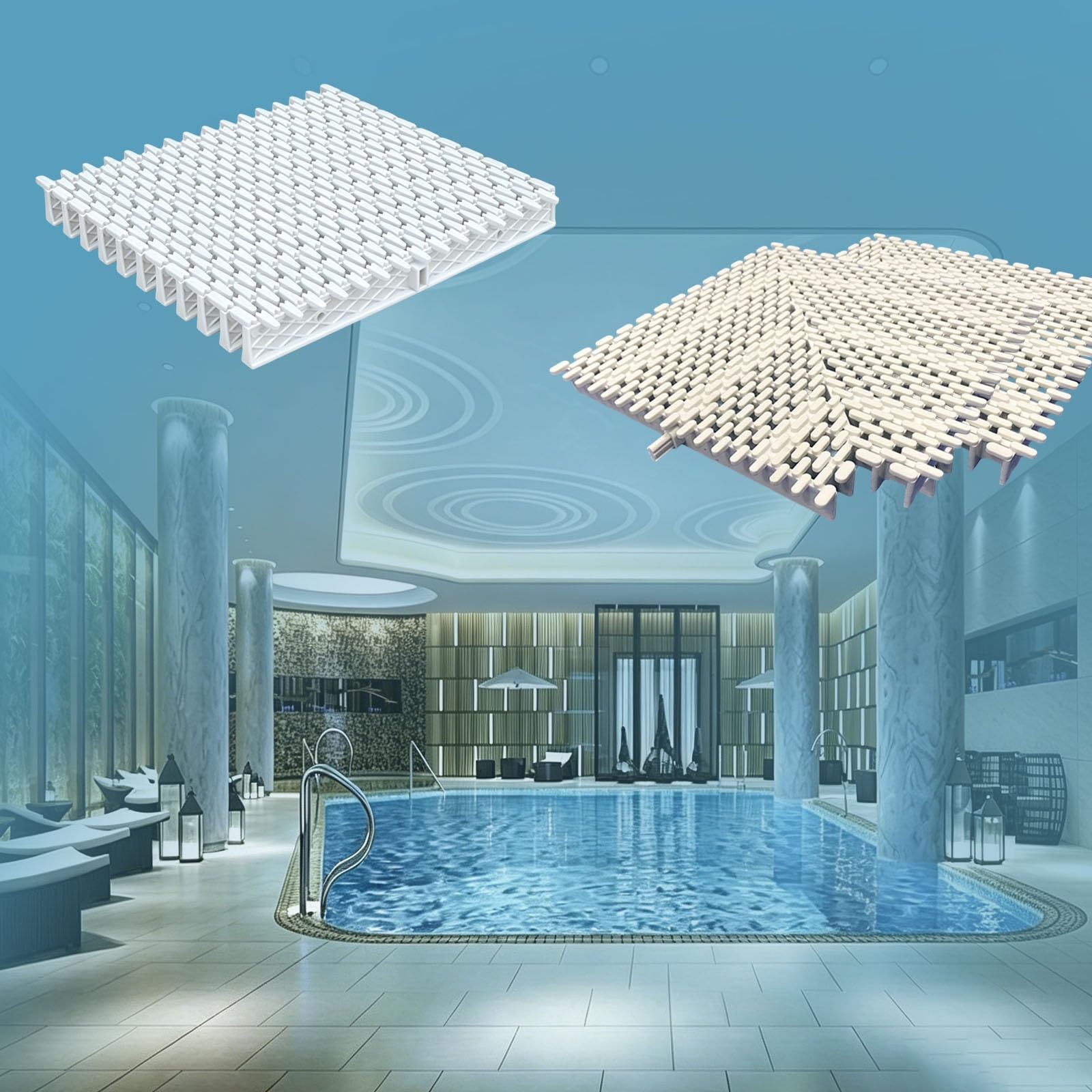 Rejilla de drenaje para piscinas C de 30cm con sistema de unión de una pieza para esquinas