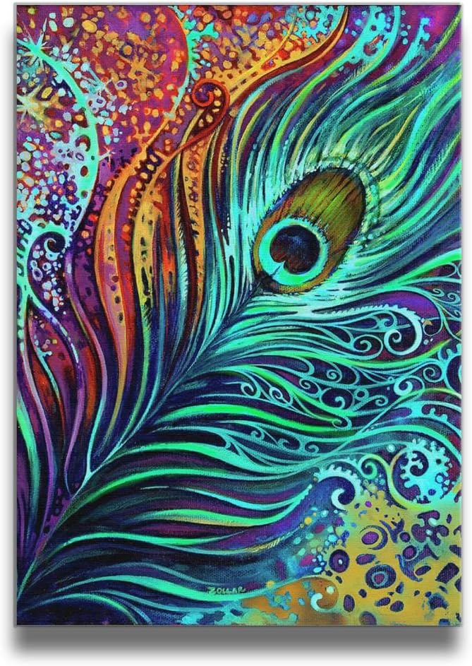 Peacock Feathers Canvas Wall Art Abstract Decoration Paintings Hidden Framed Picture for Living Room Bedroom Bathroom Home Artwork Decor