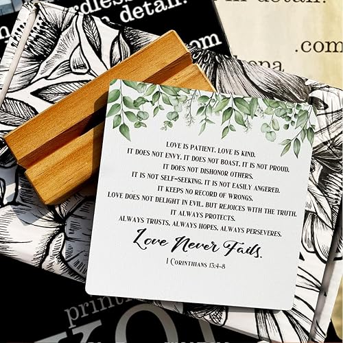 Miniatura 41 de Letrero de madera con versículos bíblicos con texto en inglés "Country Be Still and Know That I am God", decoración de escritorio cristiana