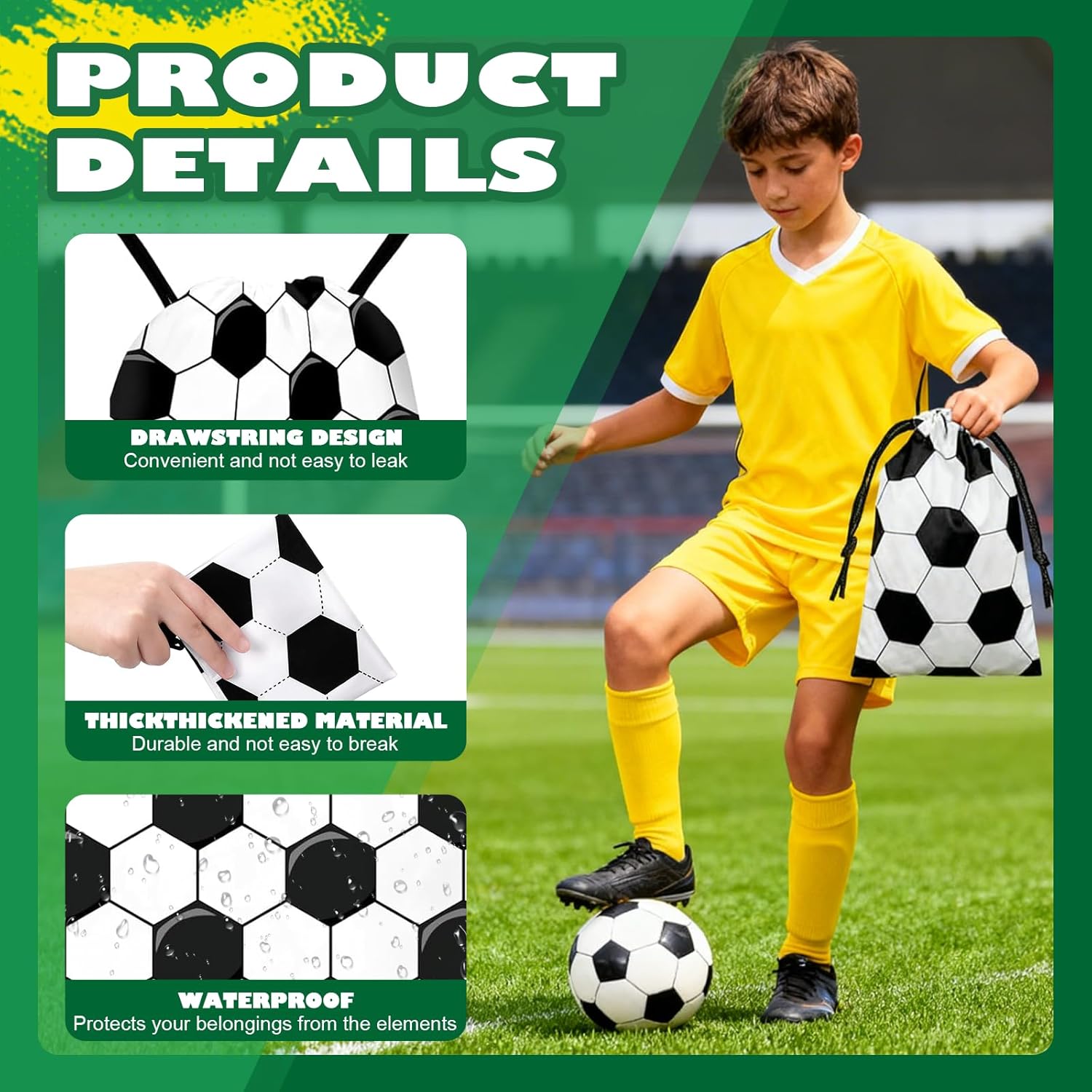 122 Pcs Soccer Party Favors Drawstring Bags Soccer Goodie Bag with Mini Ball, Wristband, Slap bracelets, Keychains, Stickers,Tattoo Stickers for Soccer Themed Party Supplies - Image 3