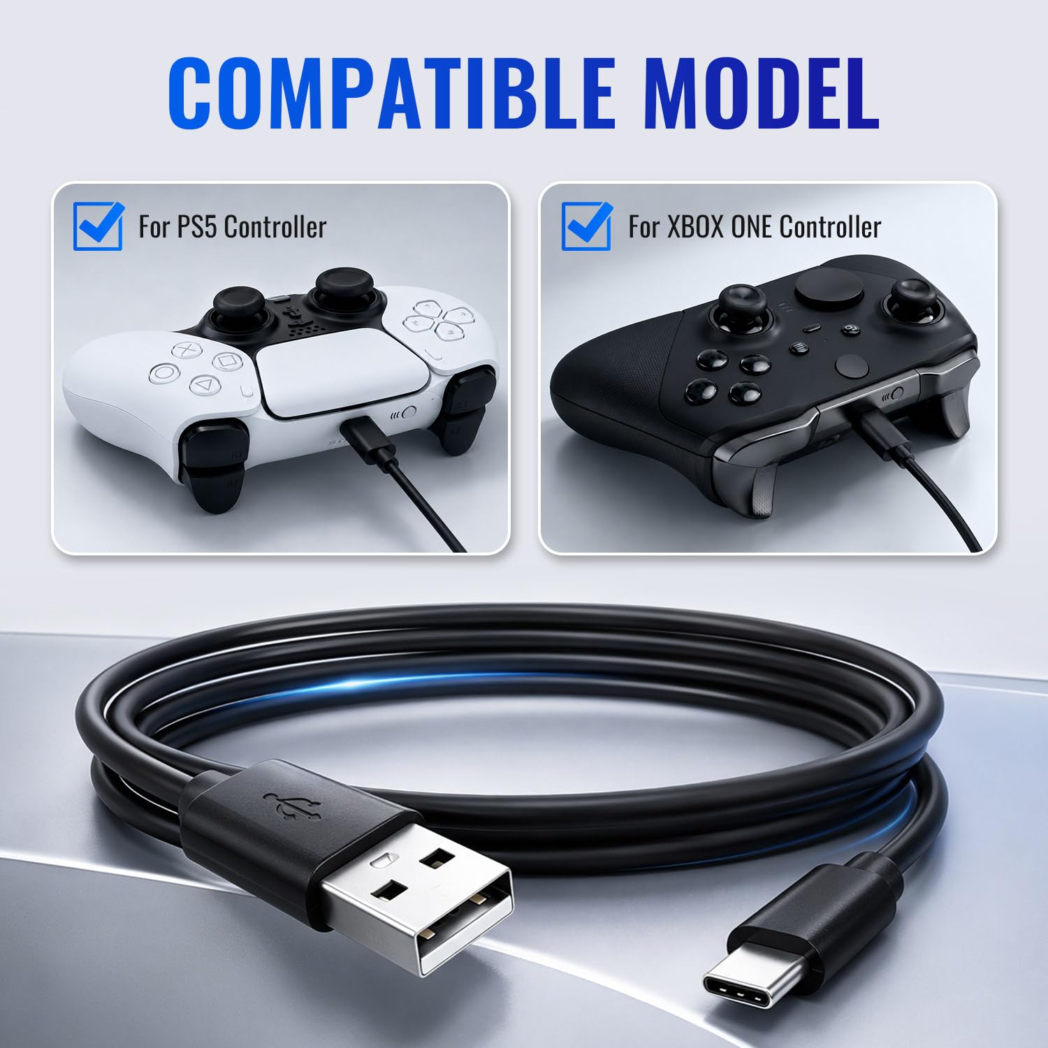 Kabel do ładowania USB 3 m (z USB-A do USB-C) kompatybilny z kontrolerem PS5, Xbox Series X/S, Switch Pro, Kabel danych Type C, Czarny