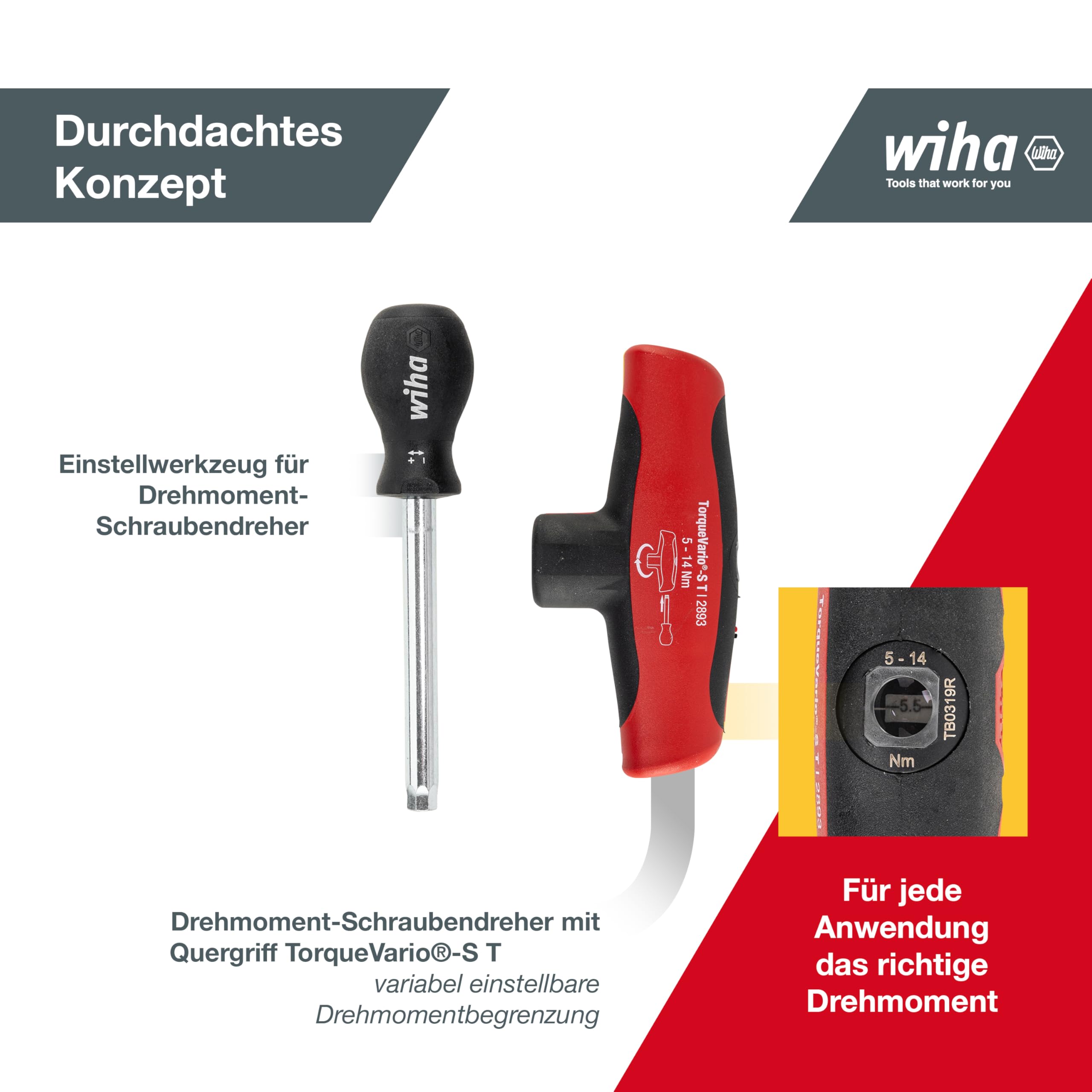 Wiha Destornillador dinamométrico con mngo en T TorqueVario®-S T 5-14 Nm con limitación del par de apriete de ajuste variable 5-14 (29233)