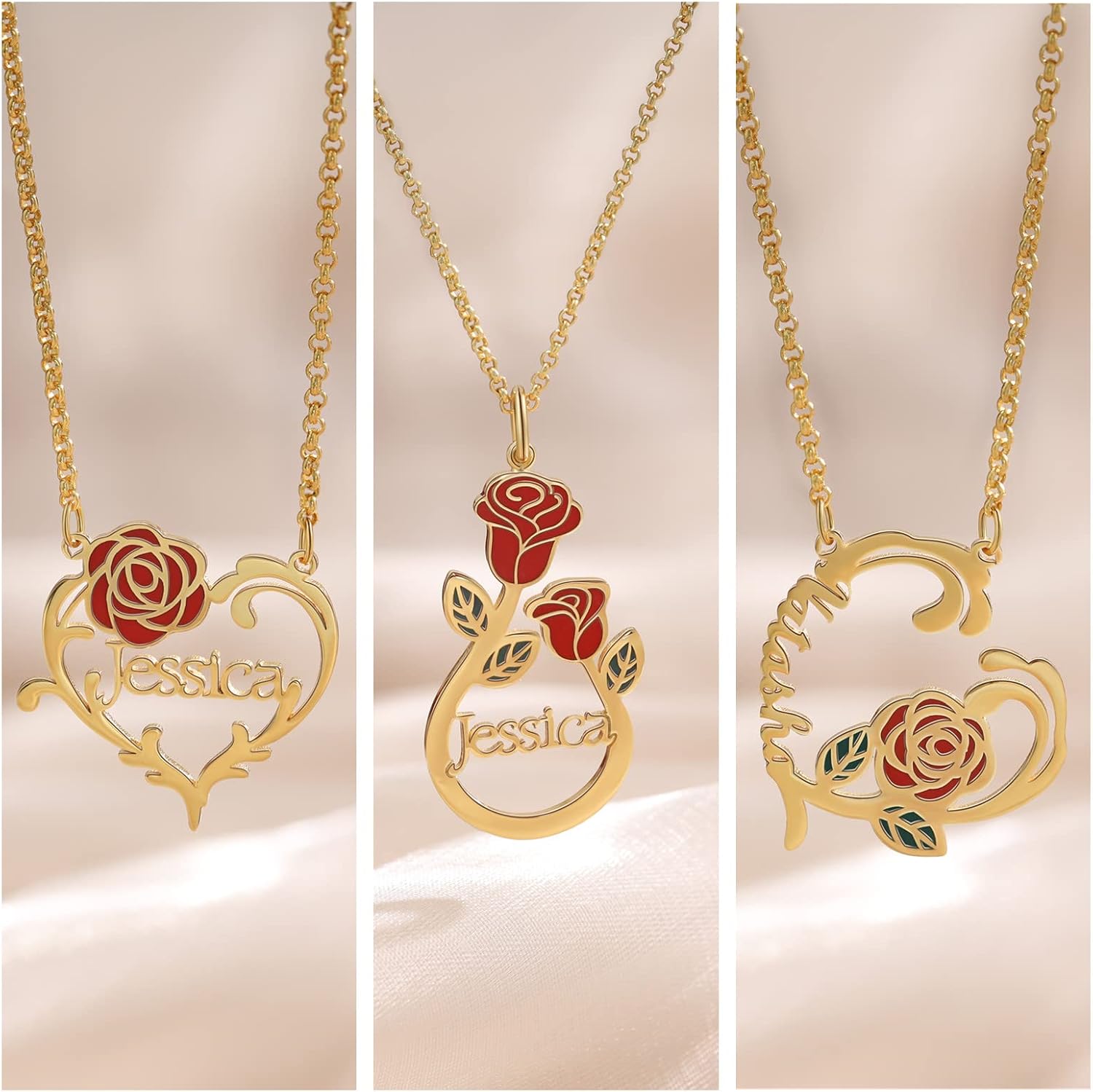 Personalized Flower Name Necklace Dainty Necklace for Women Customized Name Rose Necklace for Her Bridesmaids Gifts (style 3)