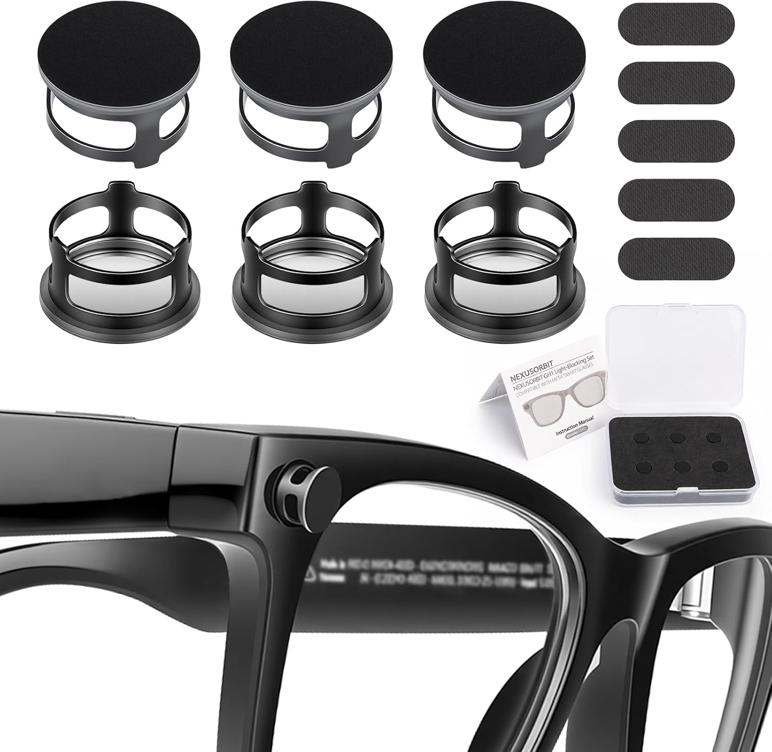 6 Pcs Light Blocking Covers for Ray-Ban Meta Glasses, Embedded Design LED Light Cover Protective Accessories for Smart Glasses, Compatible with Wayfarer/Skyler/Headliner/Oakley Meta HSTN