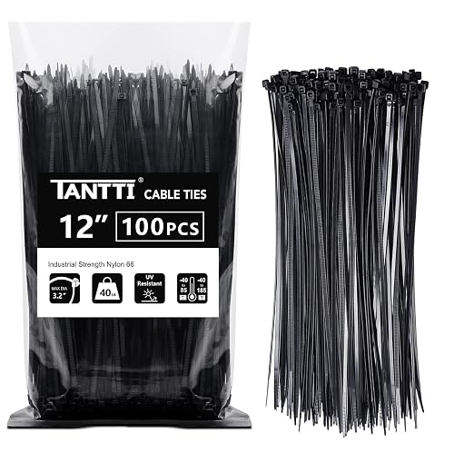 Zip Ties 12 inch, Black Zip Ties 100 pack, 40lb, Cable Ties, Self-locking Wire ties for indoor and outdoor use, by Tantti