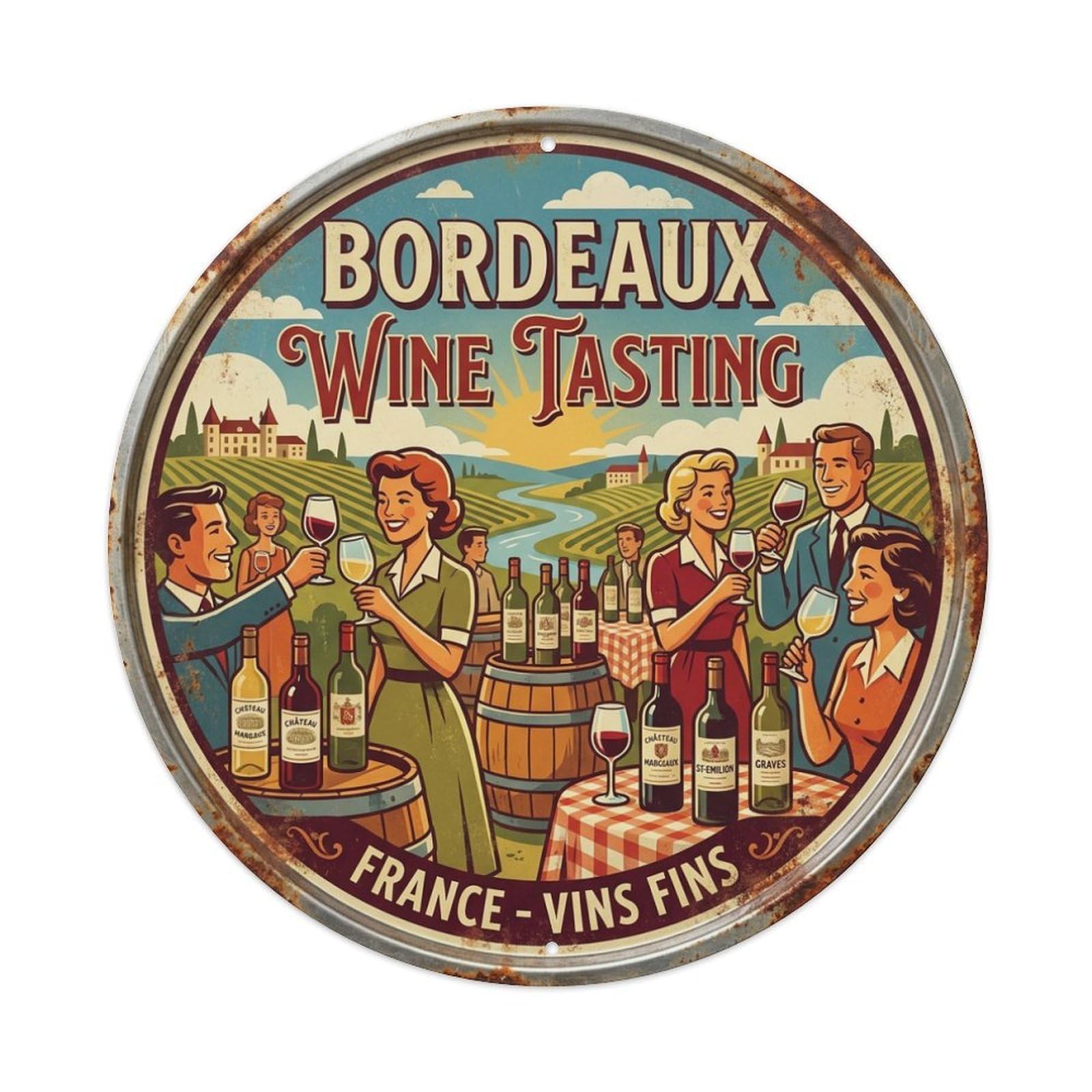 Classic Travel Wine Tasting Bordeaux City Metal Tin Sign