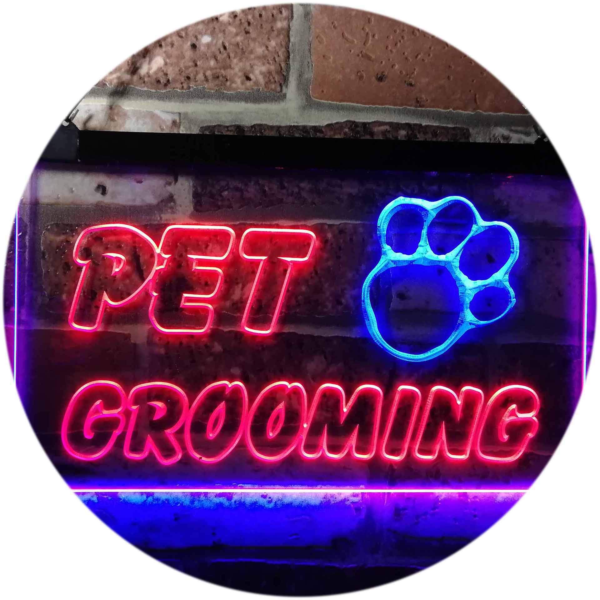 AdvProPet Grooming Shop Dog Cat Vet Dual Color LED Neon Sign Blue & Red 12" x 8.5" st6s32-i0276-br