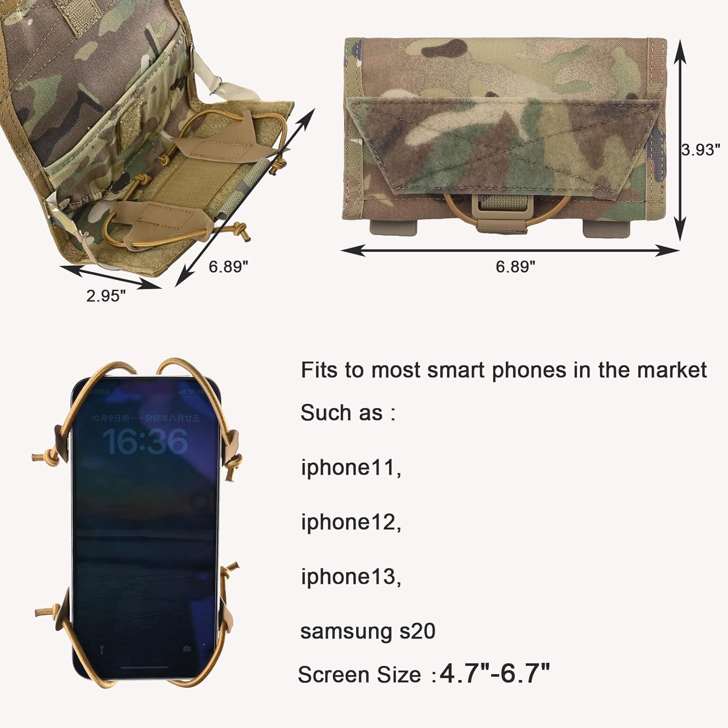 SABADO Tactical Vest Phone Holder,Tactical Phone Pouch,Molle Cell Phone Holster,Small Cell Phone Holder for Chest Rig Horizontal MOLLE/PLAS System Universal Screen Size 4.7''-6.7''
