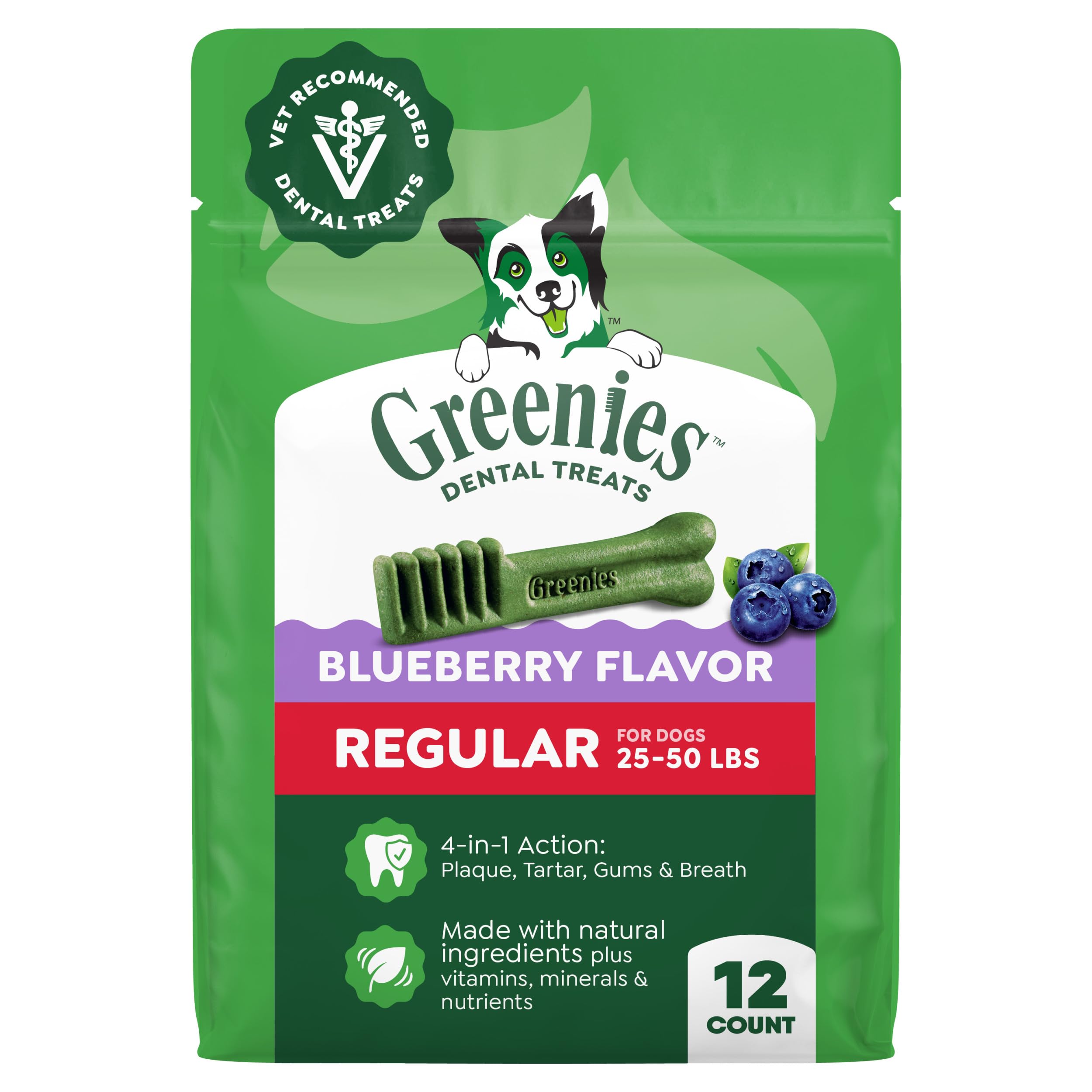 Greenies Regular Natural Dental Dog Treats, Blueberry Flavor, 12 Count