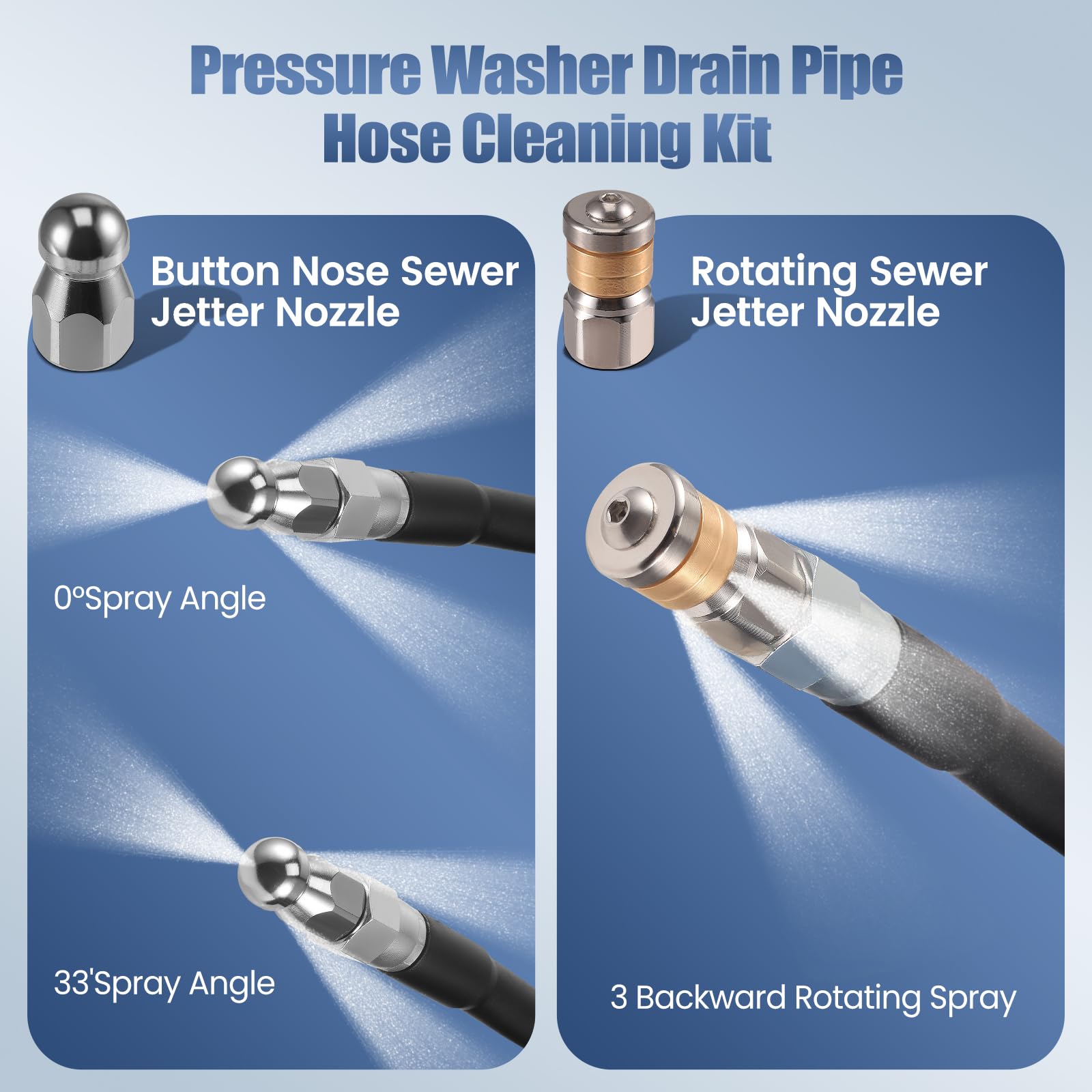 Sonda Sturatubi Spurgatubi per Idropulitrice Alta Pressione, Stura Tubi di Scarico 30M Sistema Antipiega Connettore Interno in Rame Rivestimento in PVC Resistenza Massima 400 Bar con 6 Adattatori