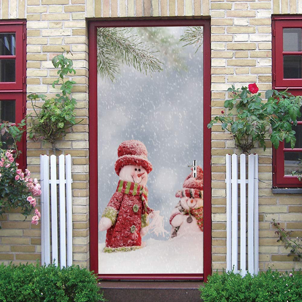 3d Stickers Porte Porte Bonhomme de neige dans une scène de neige L90 x H210cm Auto-AdhéSif Murale DéCoration De La Maison Stickers Muraux Chambre Salon Affiche Amovible Art Autocollants
