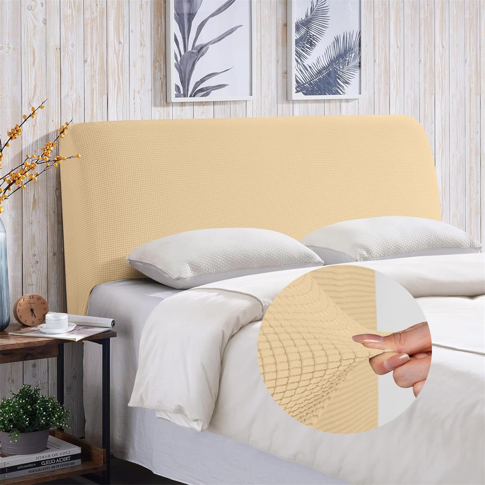 Housses De Tête De Lit Extensible Couverture De Tête De Lit Rembourrée Lavable Amovible Antipoussière Housse De Protection pour Lits Simples Doubles King Size (Marron,150cm-(150-170cm