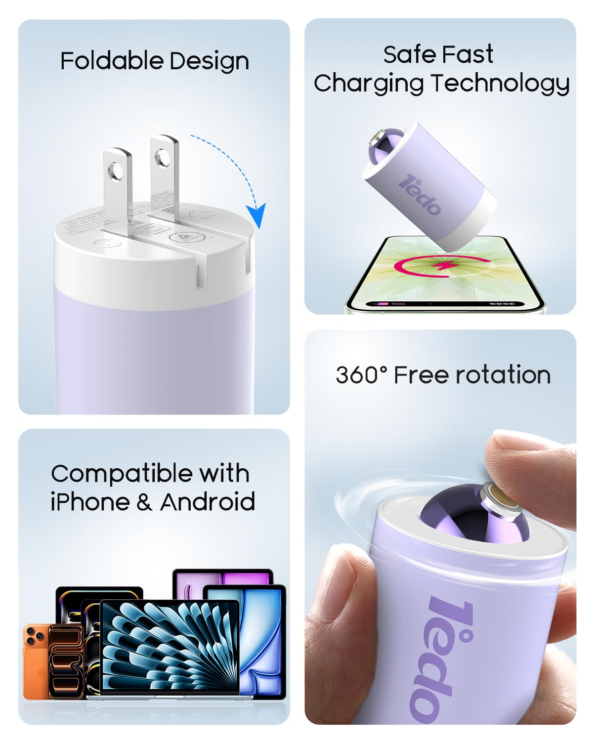 Magnetic for iPhone Charger,1°edo 20W Fast Charger Block with 6FT Cable Innovative Magnetic to Lightning Cable for iPhone 14/13/12/11/Xs Max/XR/X (Purple) - 3