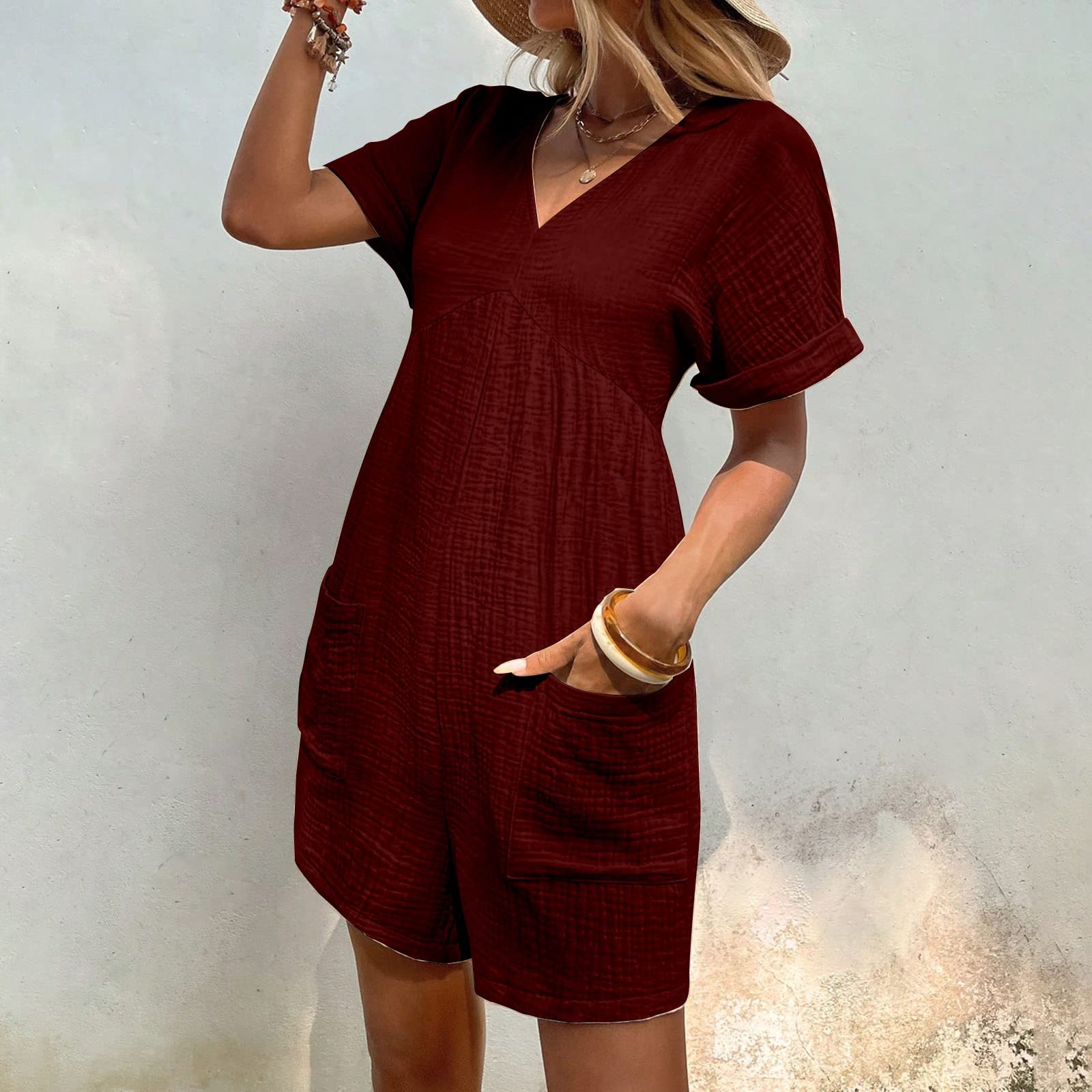 Combinaison tendance pour femme avec col en V solide et fermeture éclair