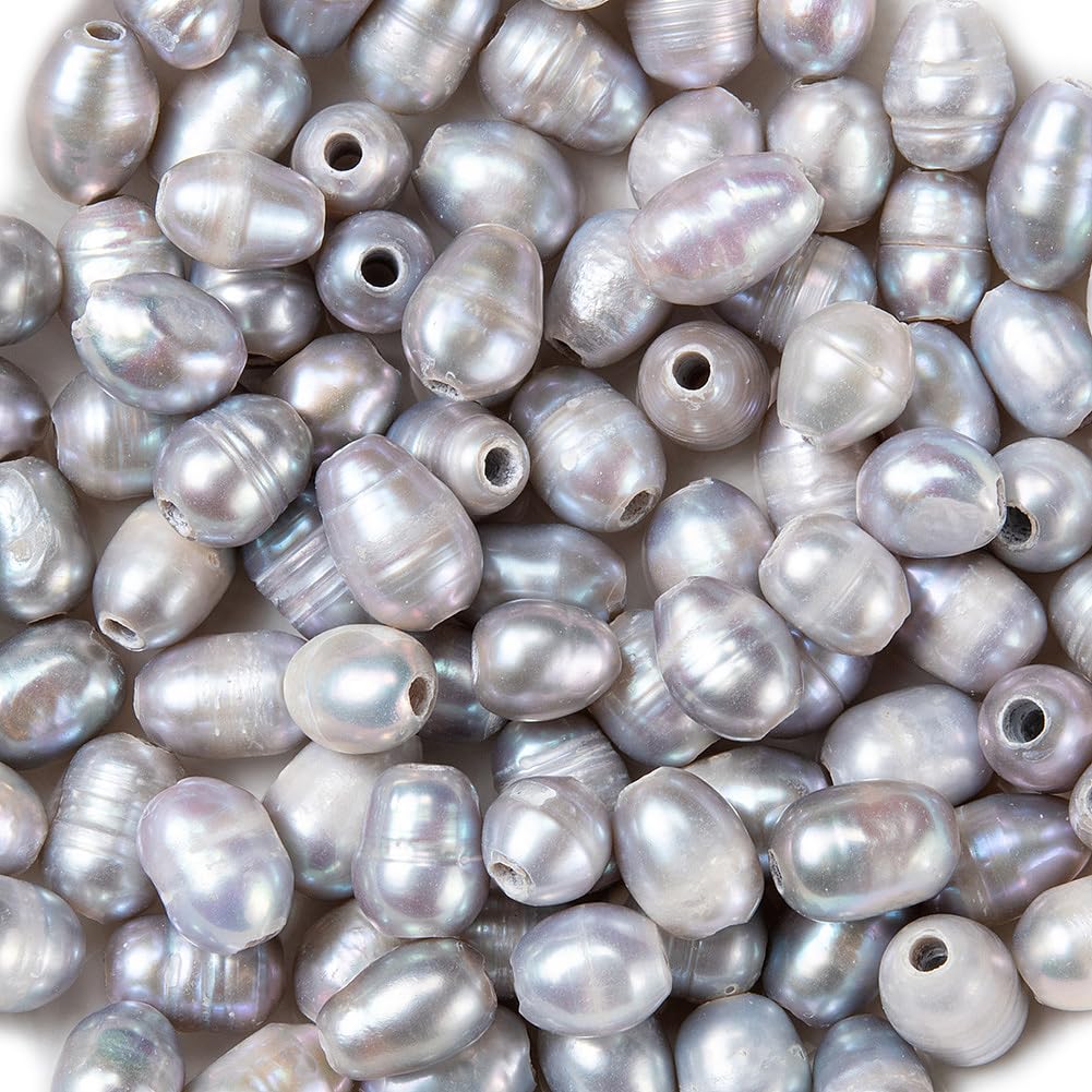 Beadthoven 100pcs Natural Oval Freshwater Pearls 7-10mm 1.8mm Hole Rice Shape for Leather Cord Jewelry Making DIY Crafts (Grey) — image 1
