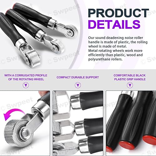 Miniatura 3 de Swpeet Juego de 3 rodillos de amortiguación de sonido para automóvil, rodillo de ruido automático, herramienta de instalación de metal para