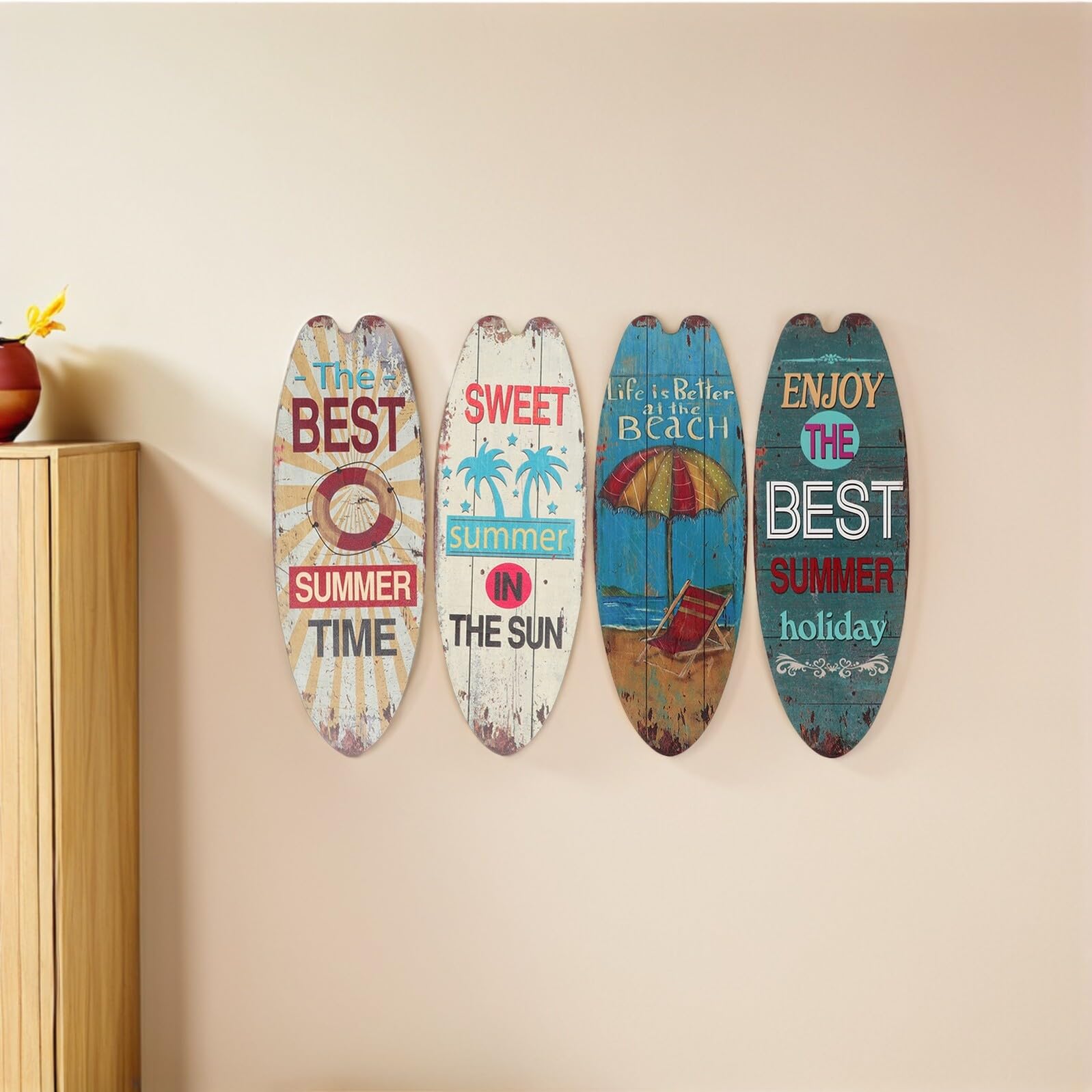 Surfbrett Holzschild Dekorschild 4 Stück, Marine Stil, Leicht