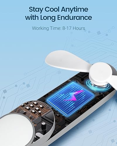 Miniatura 3 de 3 mini ventiladores de mano a granel, rotación de 360 potente ventilador personal portátil 8-17 horas de trabajo, ventiladores de pestañas plegables