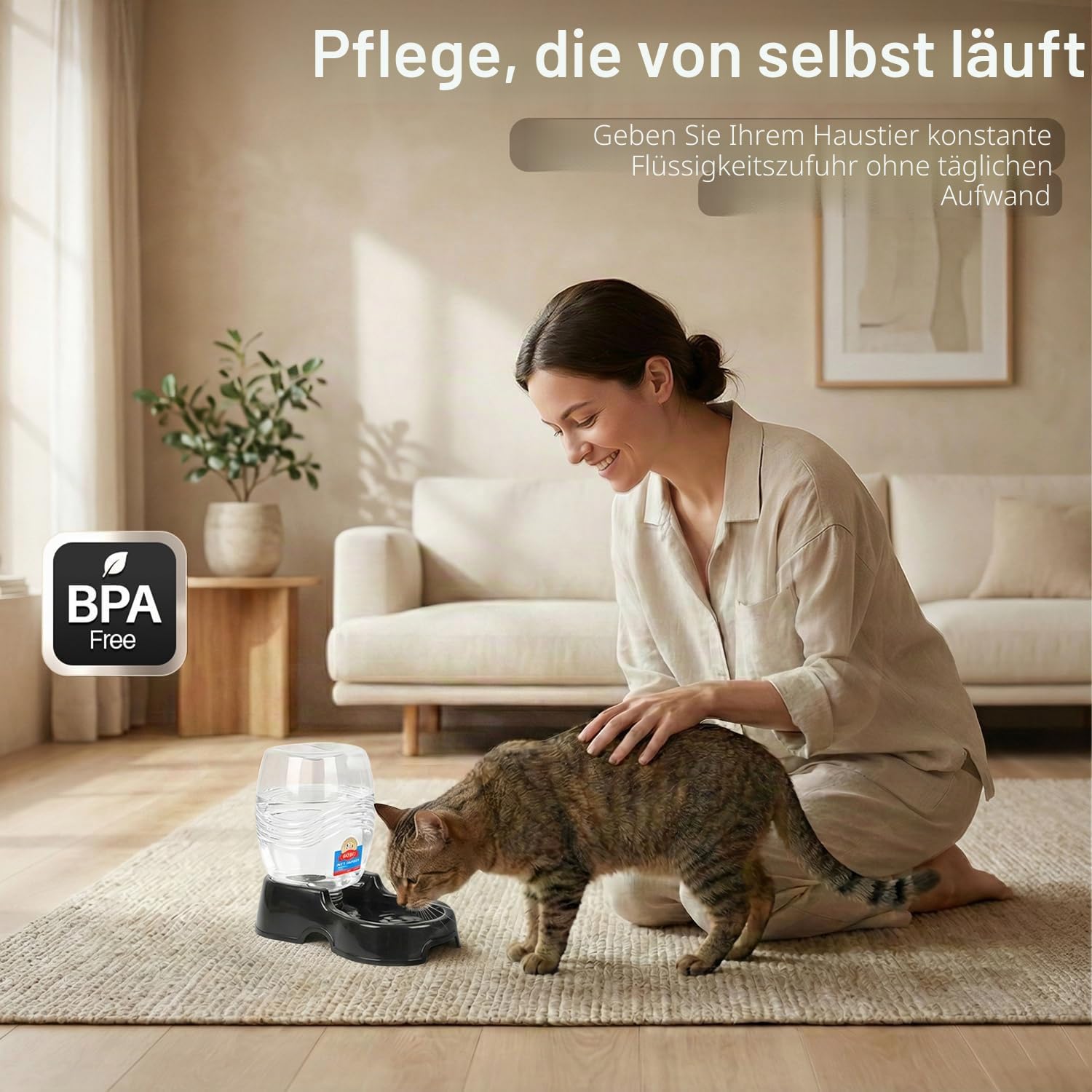 Flexzion Wasserspenderstation für Haustiere, schwarz, 1/4 Gallonen, automatische Nachfüllung, Schwerkraft-Bewässerung, Trinkbrunnen, Flasche, Schüssel, tragbarer Ständer für kleine Hunde, Katzen,