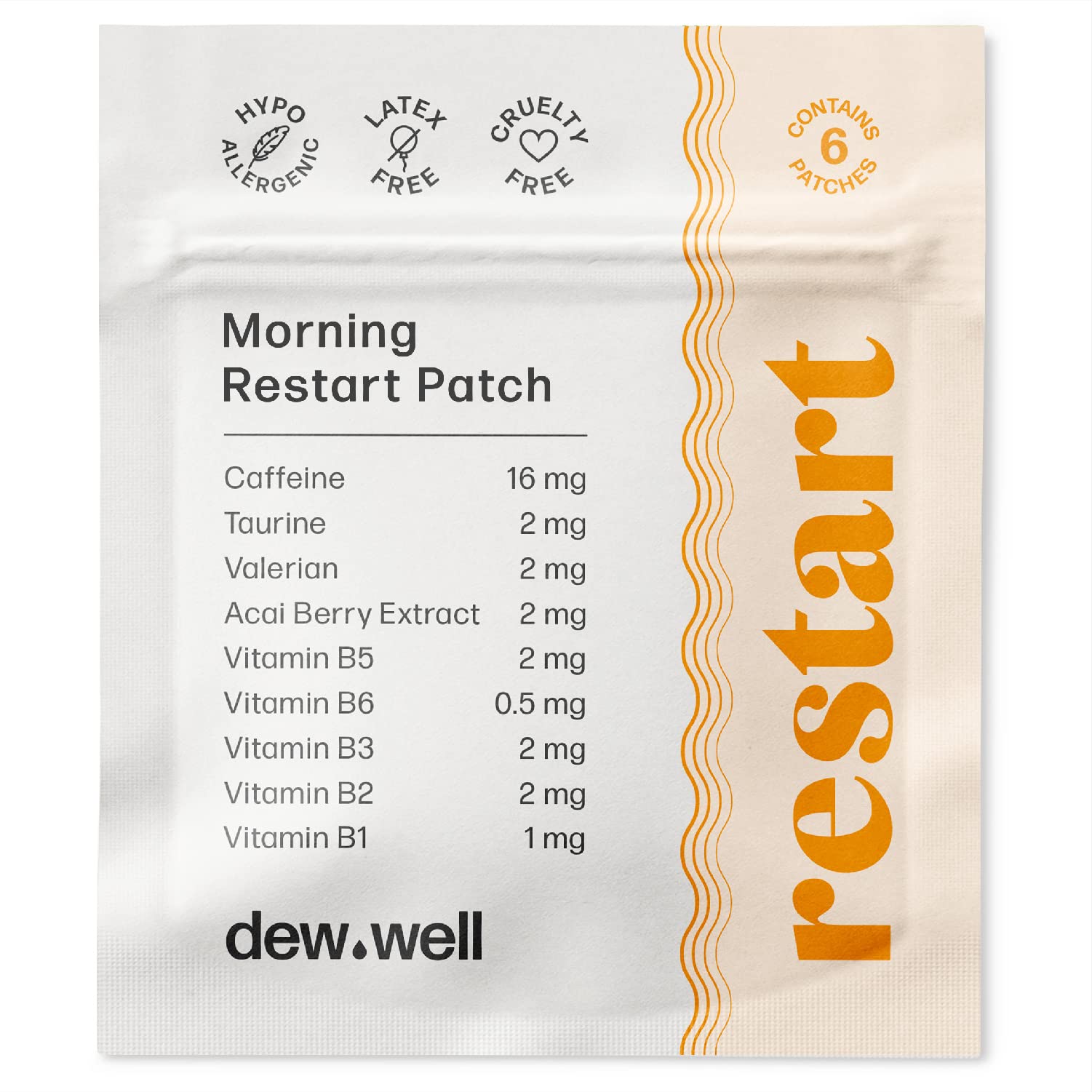 Dew Well Morning Restart Patch - 6 Pack - Promotes Energy to Boost Your Day - Great Solution for After Big Nights Out - Natural Ingredients (Caffeine, Taurine, and Acai Berry)
