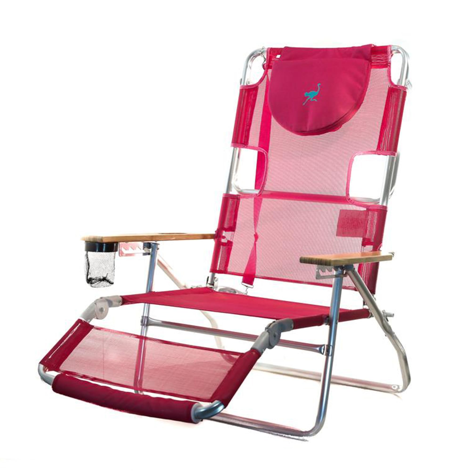 Ostrich Altitude 3-in-1 16-Inch Reclining Beach Chair with 5 Adjustable Chair Position, Carrying Straps and Cupholder, Pink (3 Pack)