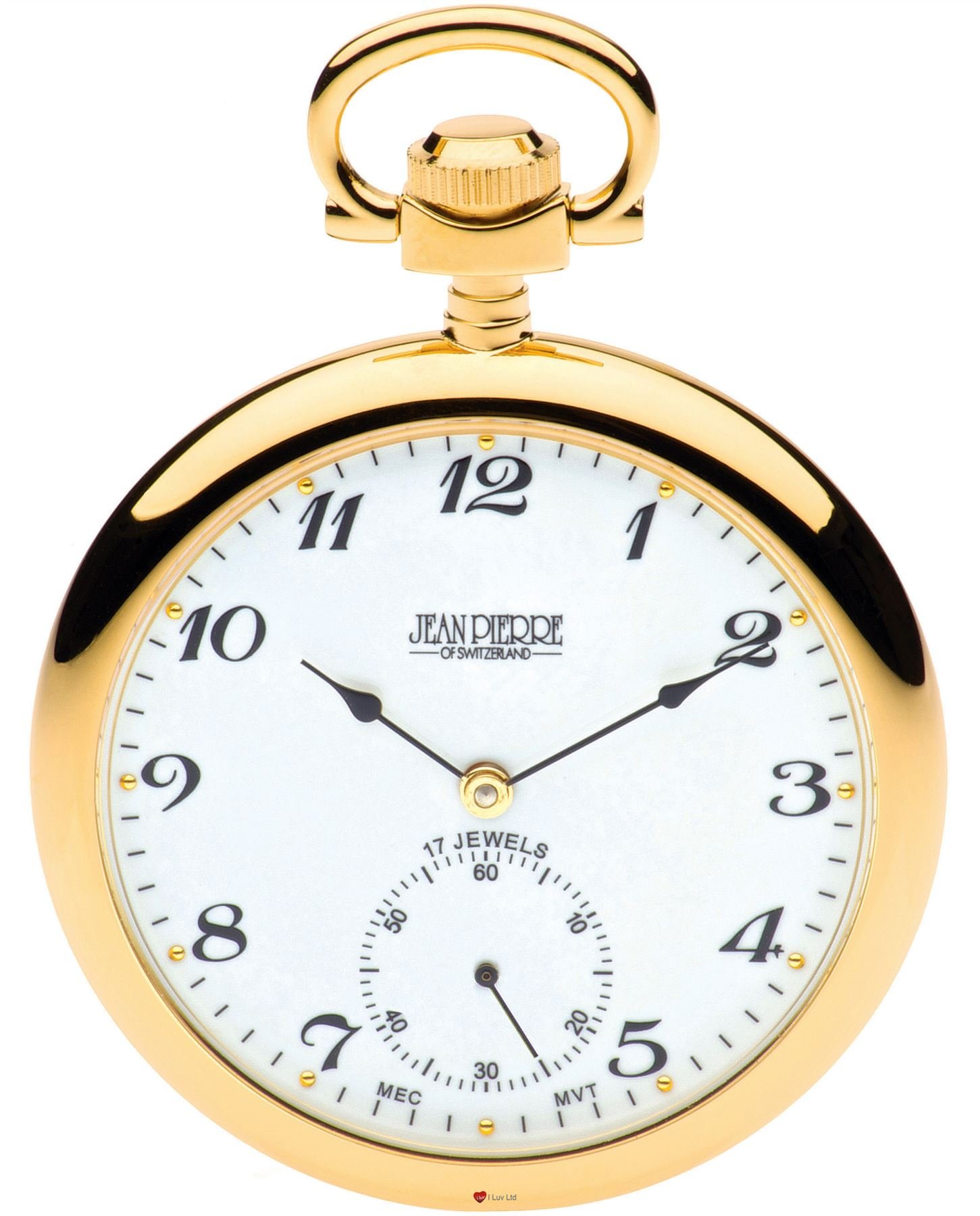 I LUV LTD Open Faced Pocket Watch Gold Plated with 17 Jewel Movement - Albert Chain