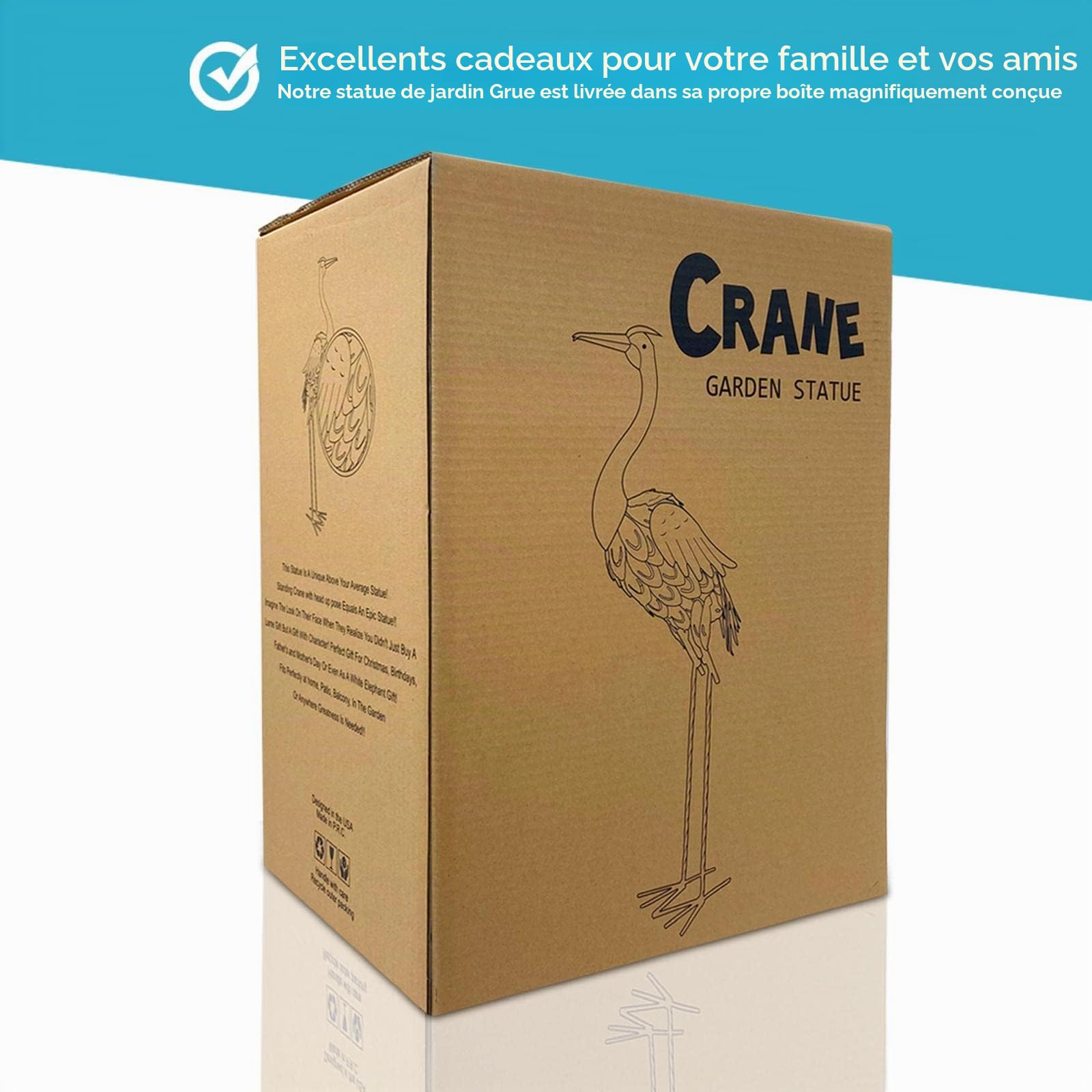 Yeomoo 96cm Héron Oiseaux Métal Bleu Décoration Jardin Extérieur | Grande statue de héron en métal résistant aux intempéries, Décoration pour jardin patio porche, Cadeau pour femme homme