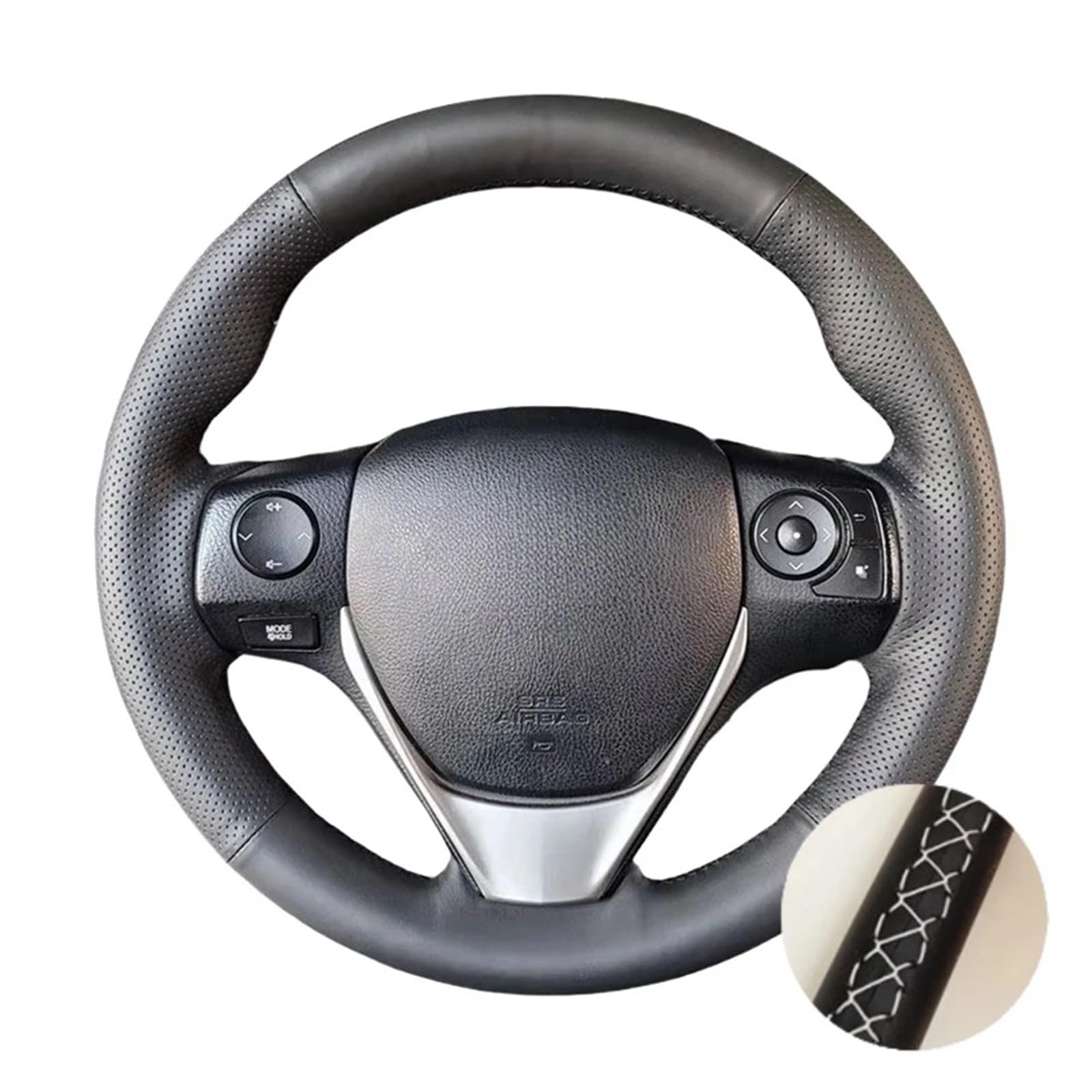 Ysasfzx Grey Car Steering Wheel Cover Car Steering Wheel Cover Black Perforated Microfiber Leather For Toyota For E'z For Rav4 For Auris 2013 2014 Steering Wheel Cover(Gray)