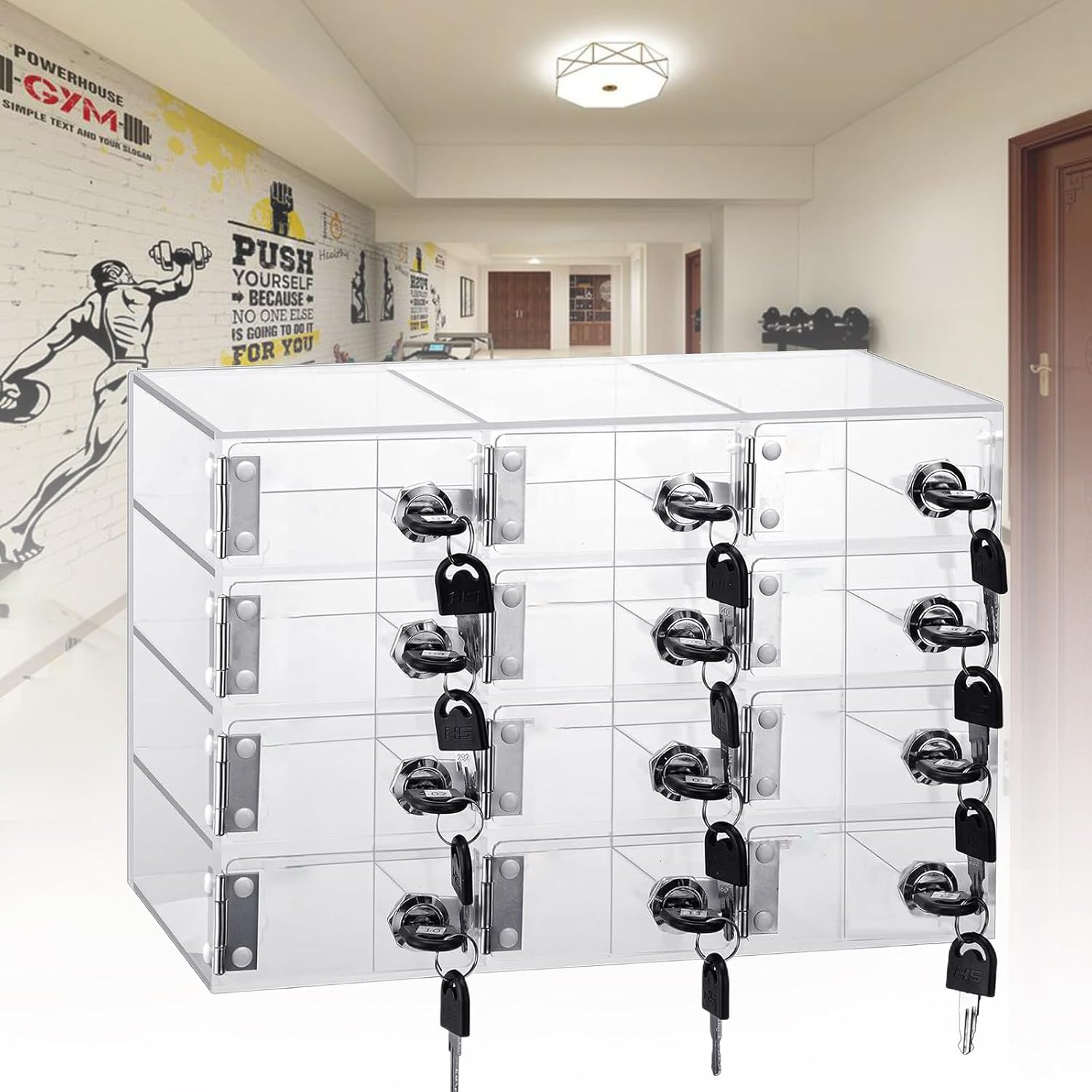 Cell Phone Lock Box, Clear Acrylic Storage Lockers with Keys, Phone Lockers for Employees, Wall Mounted Cabinet Used in Classroom Office School Factory,12CardSlot