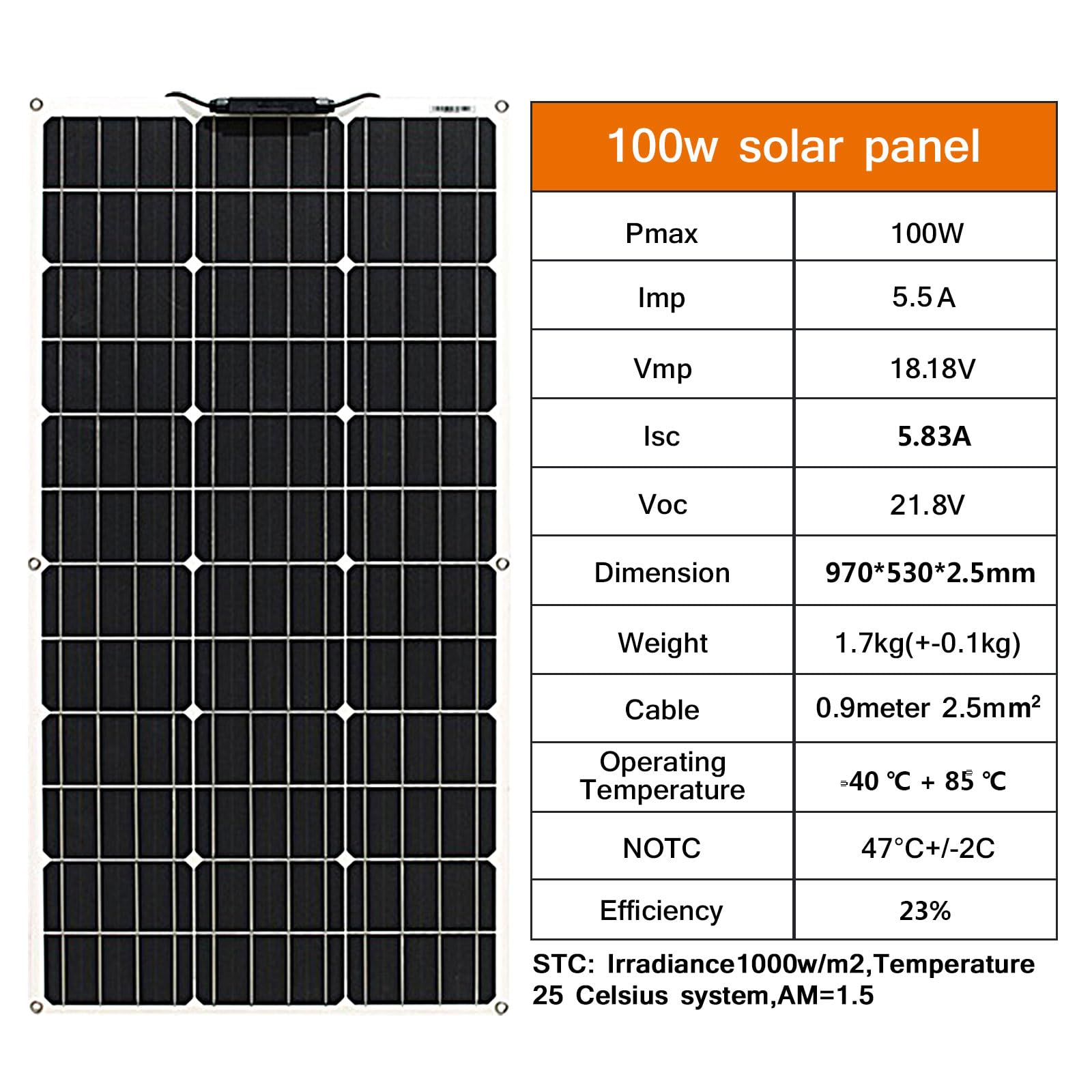100W 12V Kit Solarpanel Flexibel Mit 10A Laderegler 12V, Monokristallines Photovoltaik Solarmodul,Solarkabel,für Wohnmobil, Wohnwagen, Auto,Boot,12V Batterie