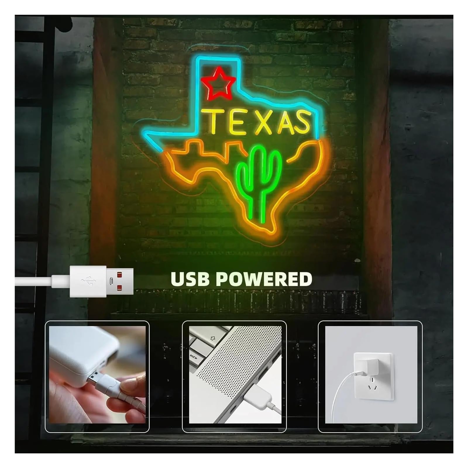 Hängende Kunst Leuchtreklamen Texas Neonschild LED-Licht Dimmbar USB-betrieben Für Bar Club Schlafzimmer Männerhöhle Restaurant Party Geburtstagsdeko 14.09inx13.786in