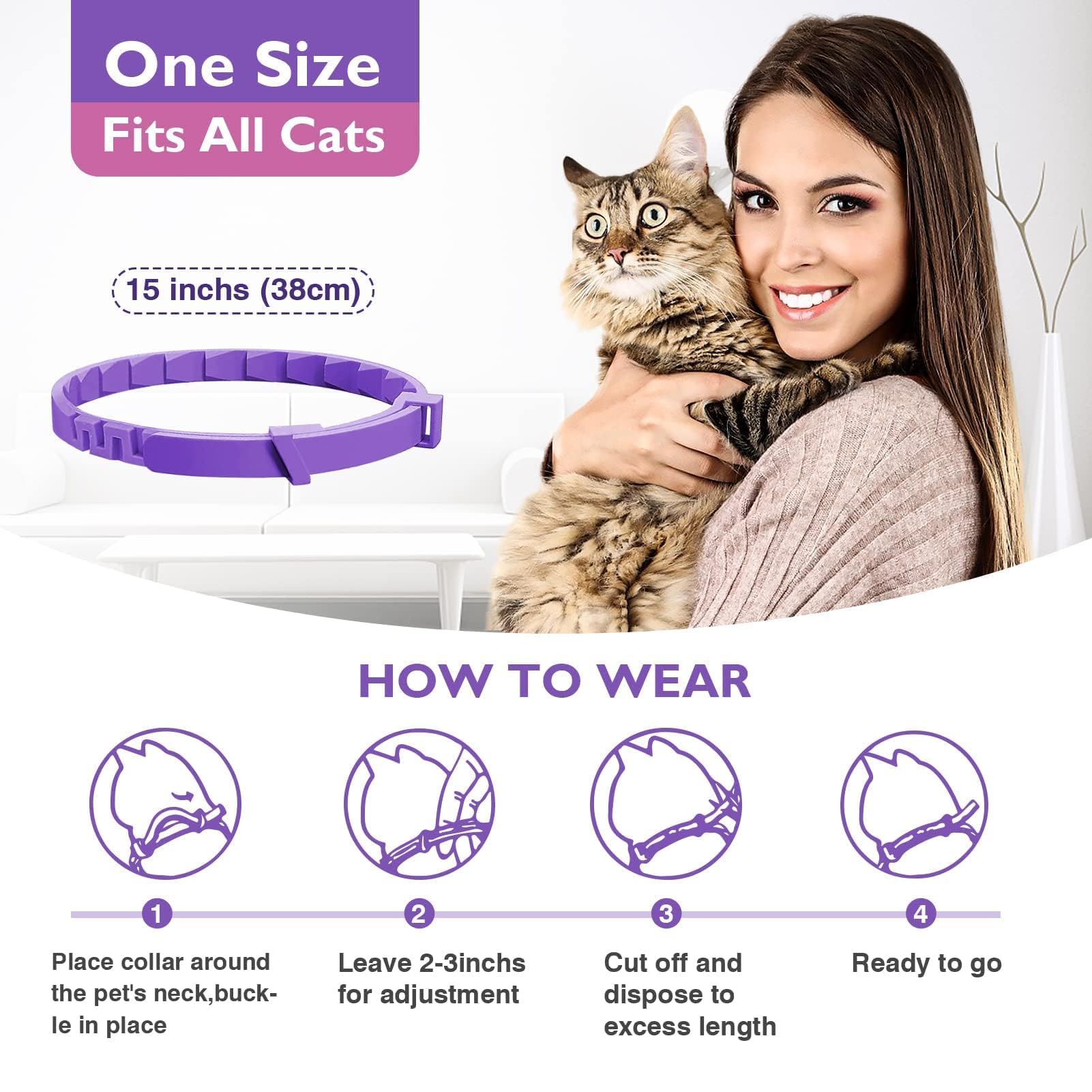 3 Pack Calming Collar for Pets, Cats and Kittens Pheromone Collar Efficient Relieve Reduce Anxiety Stress Calm Relaxing Comfortable Breakaway Collars Adjustable for Small, Medium Large Cat - image 8