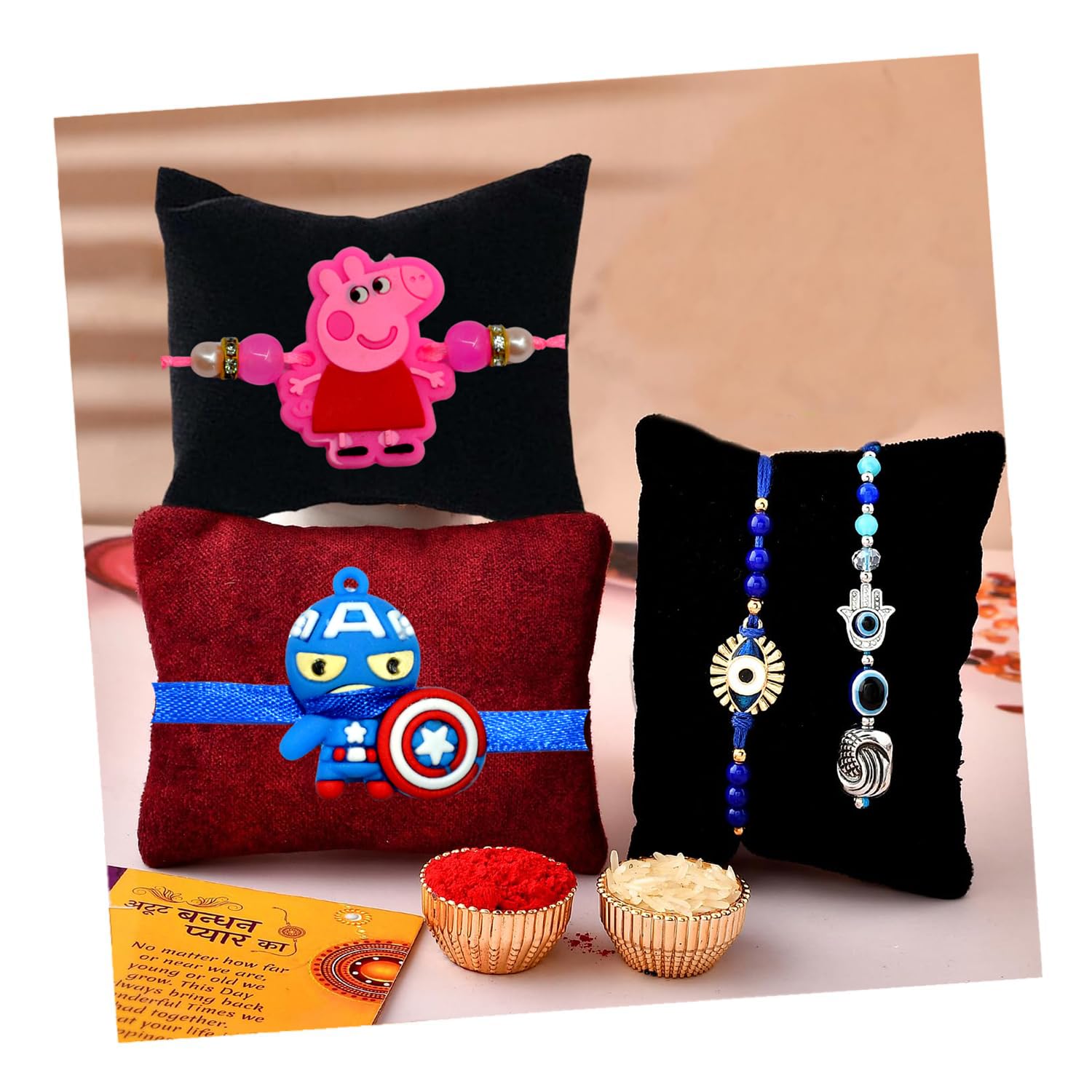 CraftVatika Rakhi Magnet Combo Set of 4 for Brother Bhaiya Bhabhi and Kids, Evil Eye Rakhi Fridge Magnet Pair for Bhaiya Bhabhi Kids for Girls Boys, Rakshabandhan Family Set of 4