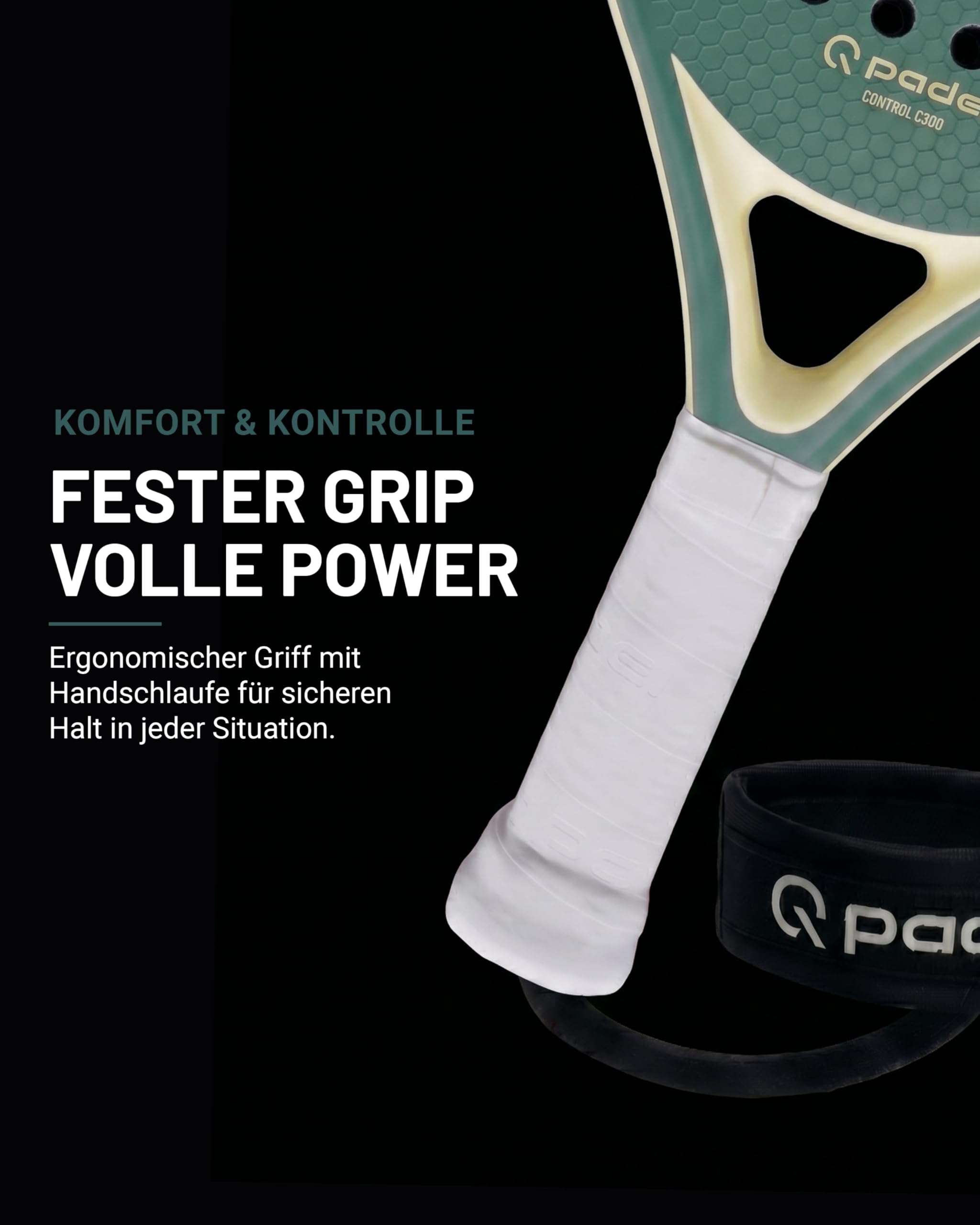 Q Padel C300 Padel Schläger 360g – 3K Carbon Racket für hohe Kontrolle, leichtes Design für Herren & Damen, inklusive Eva Medium Kern