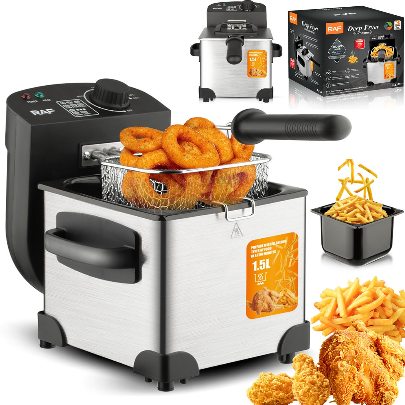 2000W 1.5L Deep Fryer z pokrywką i koszem, frytkownica z oleju elektrycznego ze stali nierdzewnej do chipsów i pączków, regulowana kontrola ciepła, bezpieczne łatwe czyszczenie urządzenia kuchennego